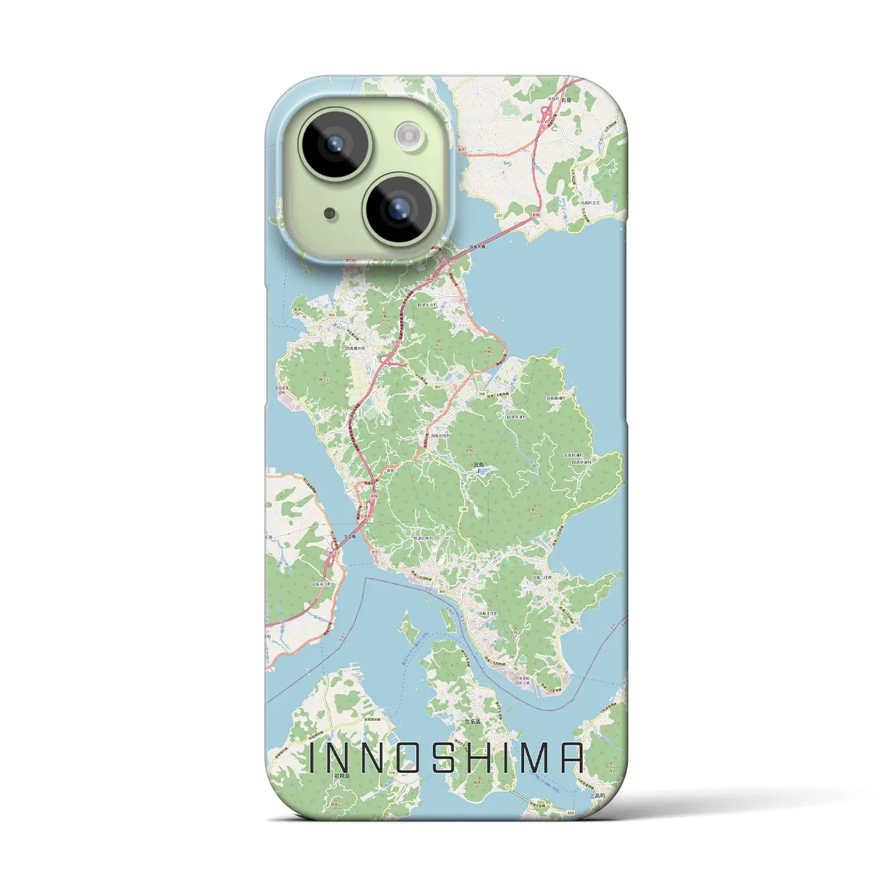 【因島】地図柄iPhoneケース（バックカバータイプ・ナチュラル）iPhone 15 用