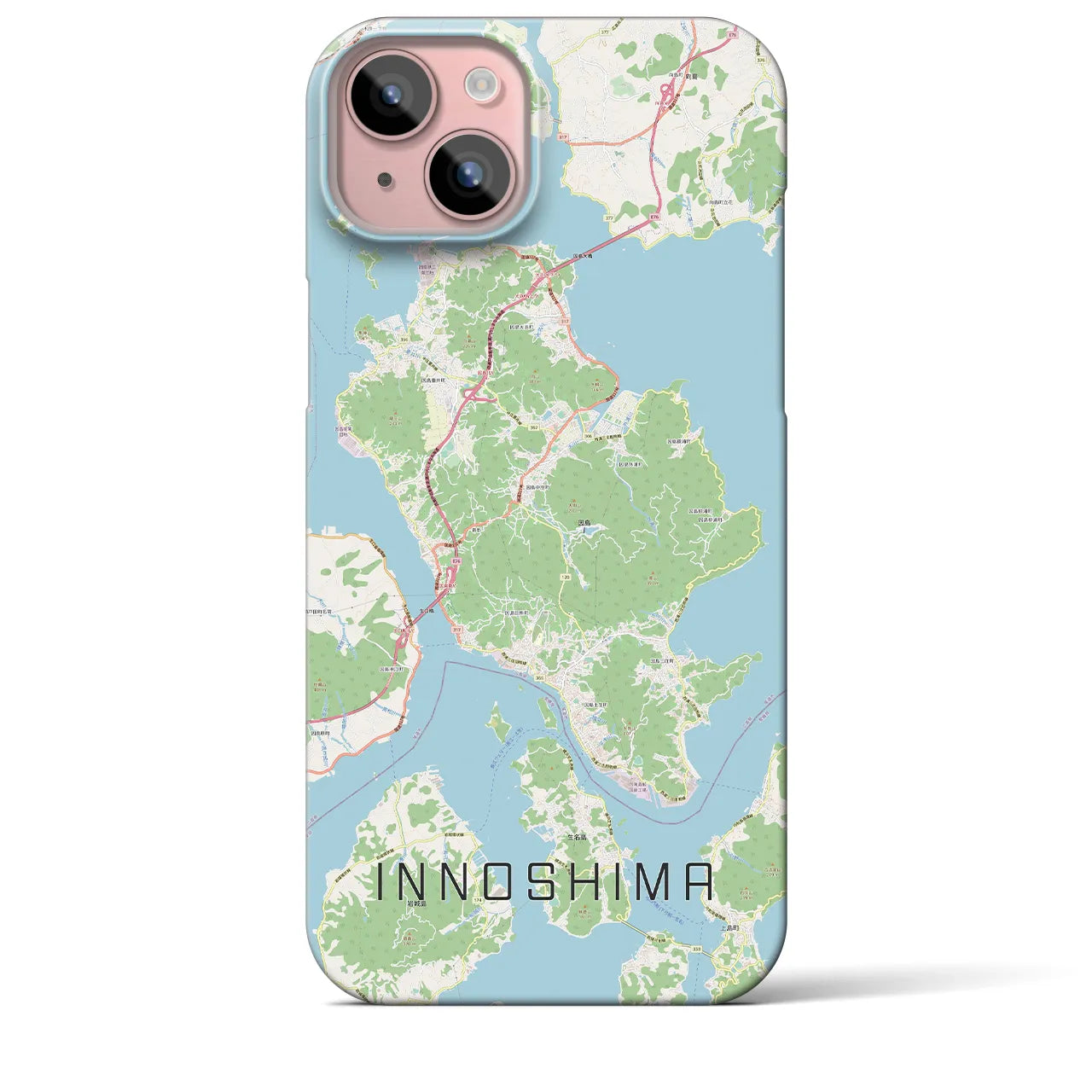 【因島】地図柄iPhoneケース（バックカバータイプ・ナチュラル）iPhone 15 Plus 用