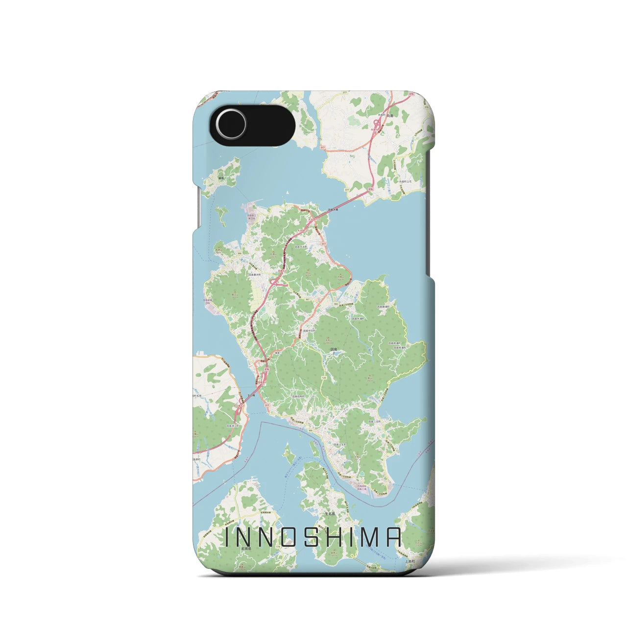 【因島】地図柄iPhoneケース（バックカバータイプ・ナチュラル）iPhone SE（第3 / 第2世代） / 8 / 7 / 6s / 6 用
