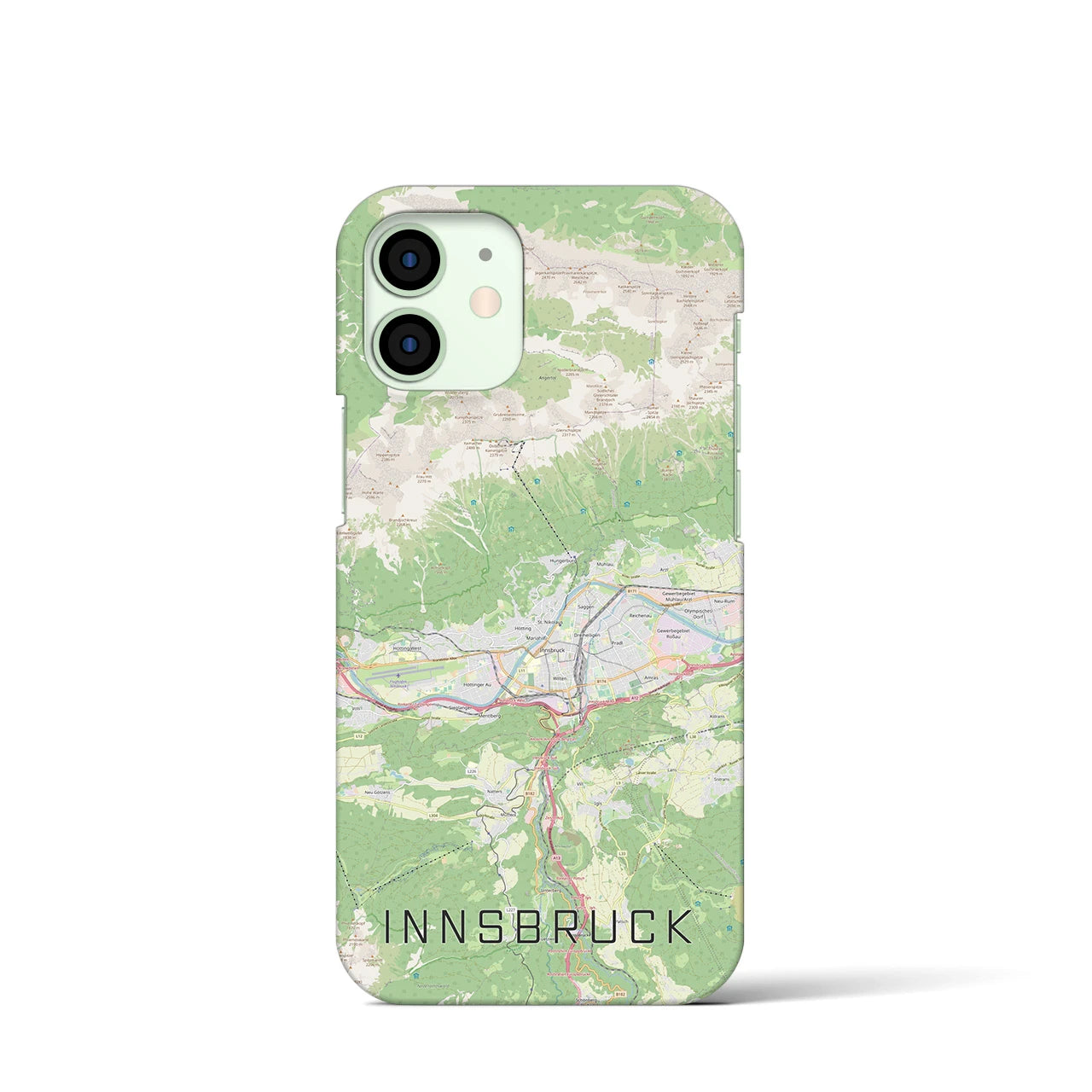 【インスブルック】地図柄iPhoneケース（バックカバータイプ・ナチュラル）iPhone 12 mini 用