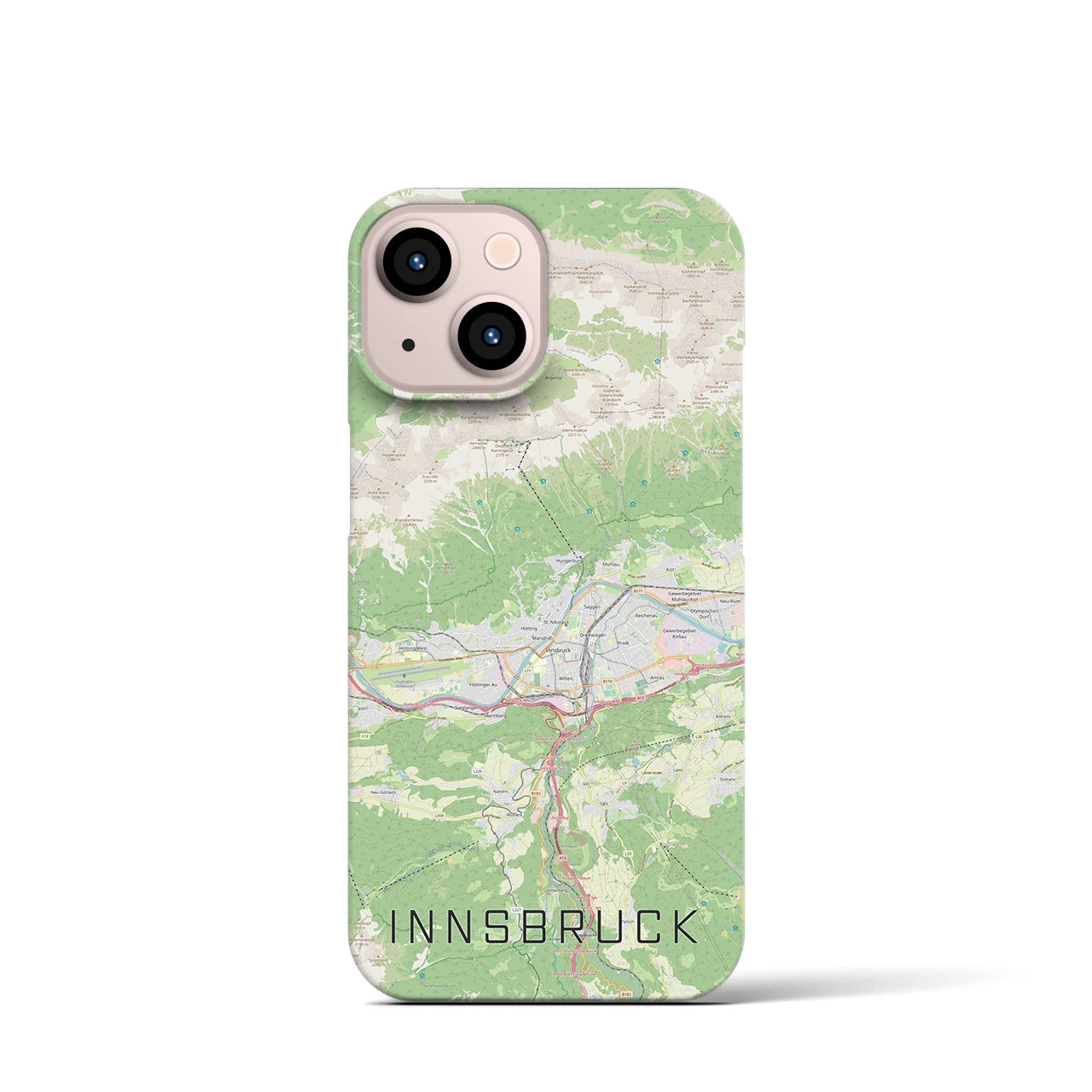 【インスブルック】地図柄iPhoneケース（バックカバータイプ・ナチュラル）iPhone 13 mini 用