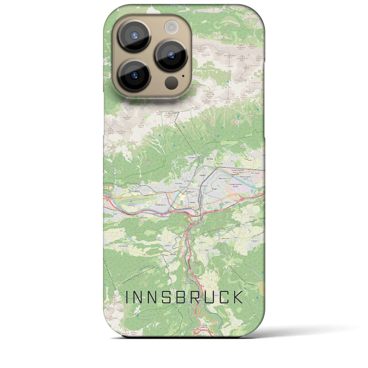 【インスブルック】地図柄iPhoneケース（バックカバータイプ・ナチュラル）iPhone 14 Pro Max 用