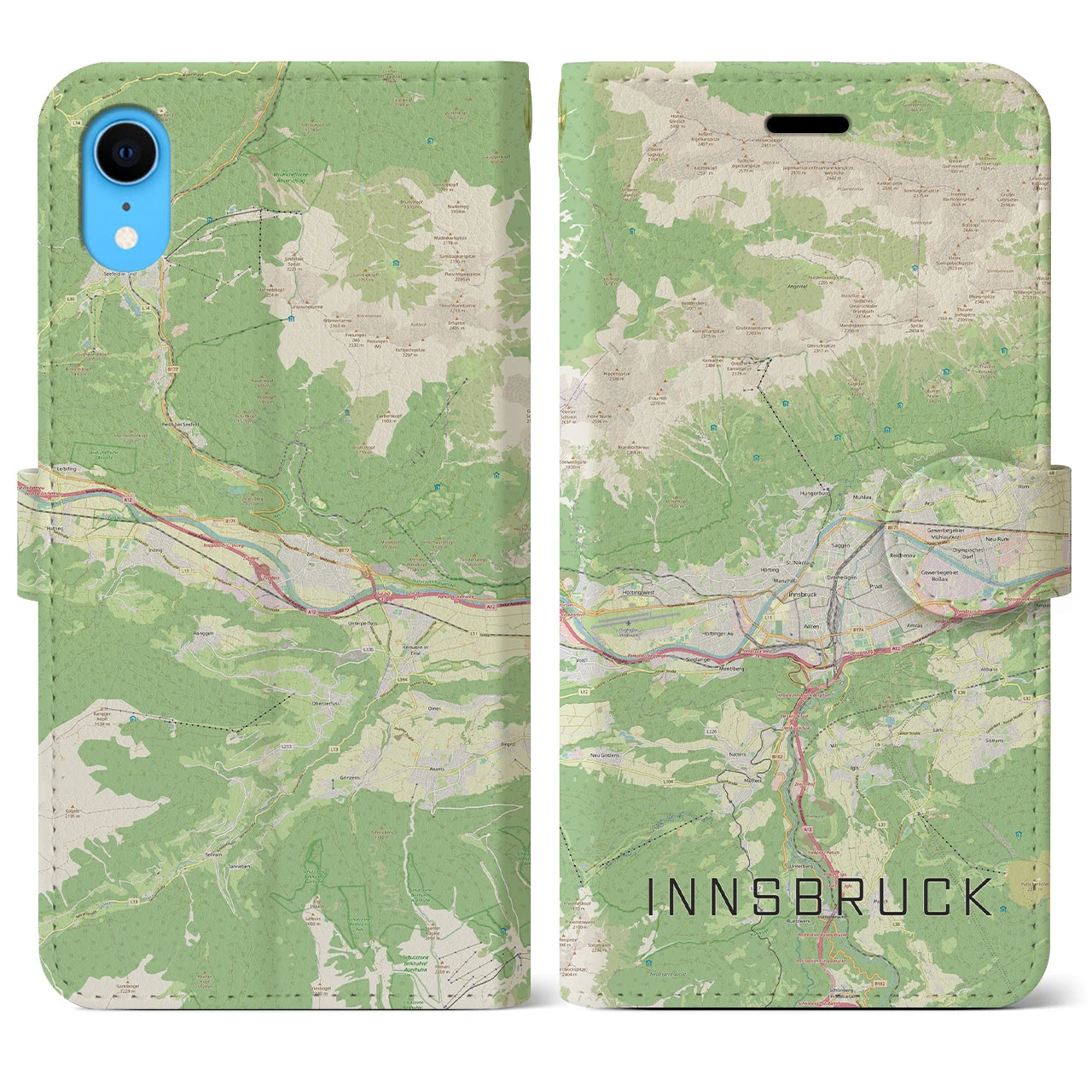 【インスブルック】地図柄iPhoneケース（手帳両面タイプ・ナチュラル）iPhone XR 用