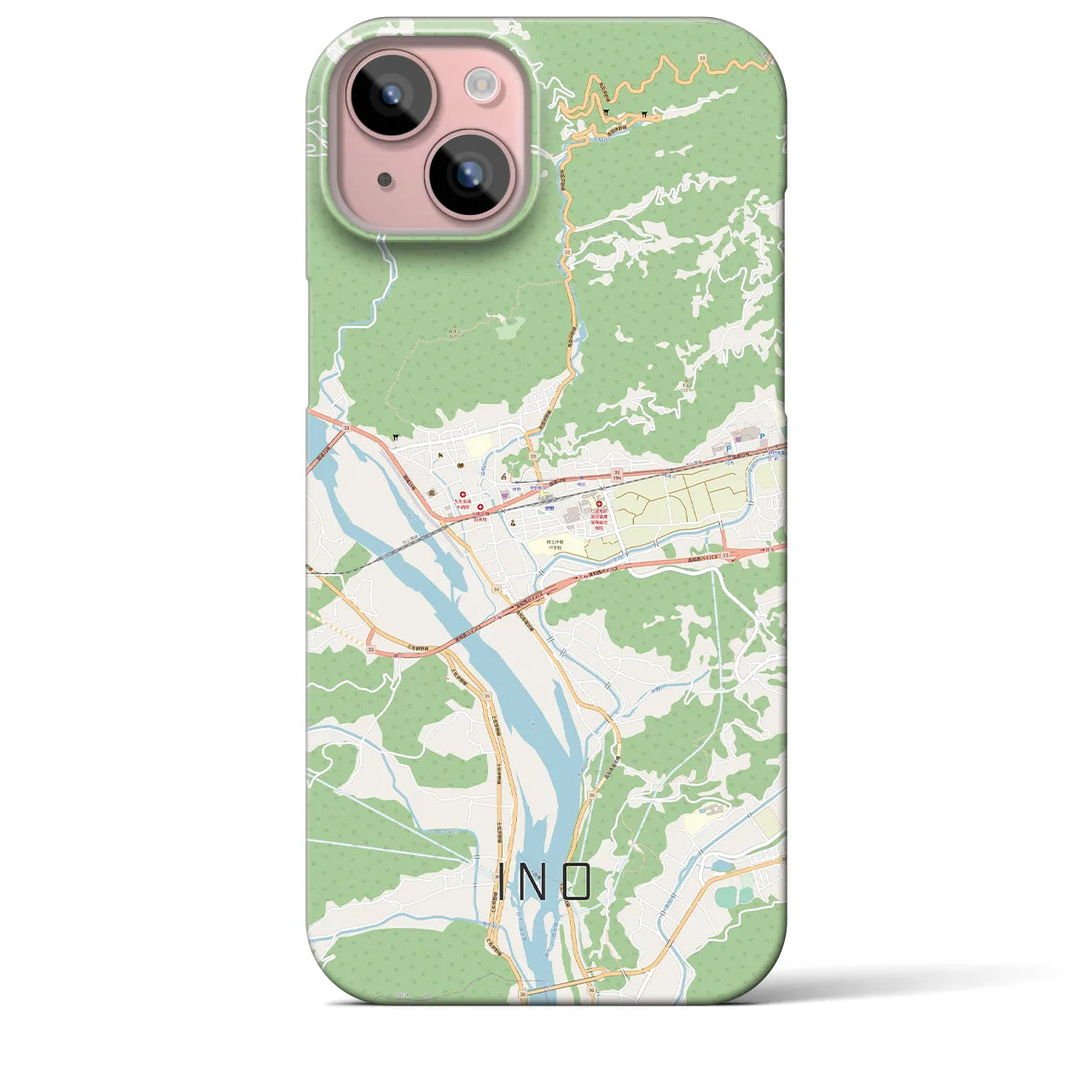 【伊野】地図柄iPhoneケース（バックカバータイプ・ナチュラル）iPhone 15 Plus 用
