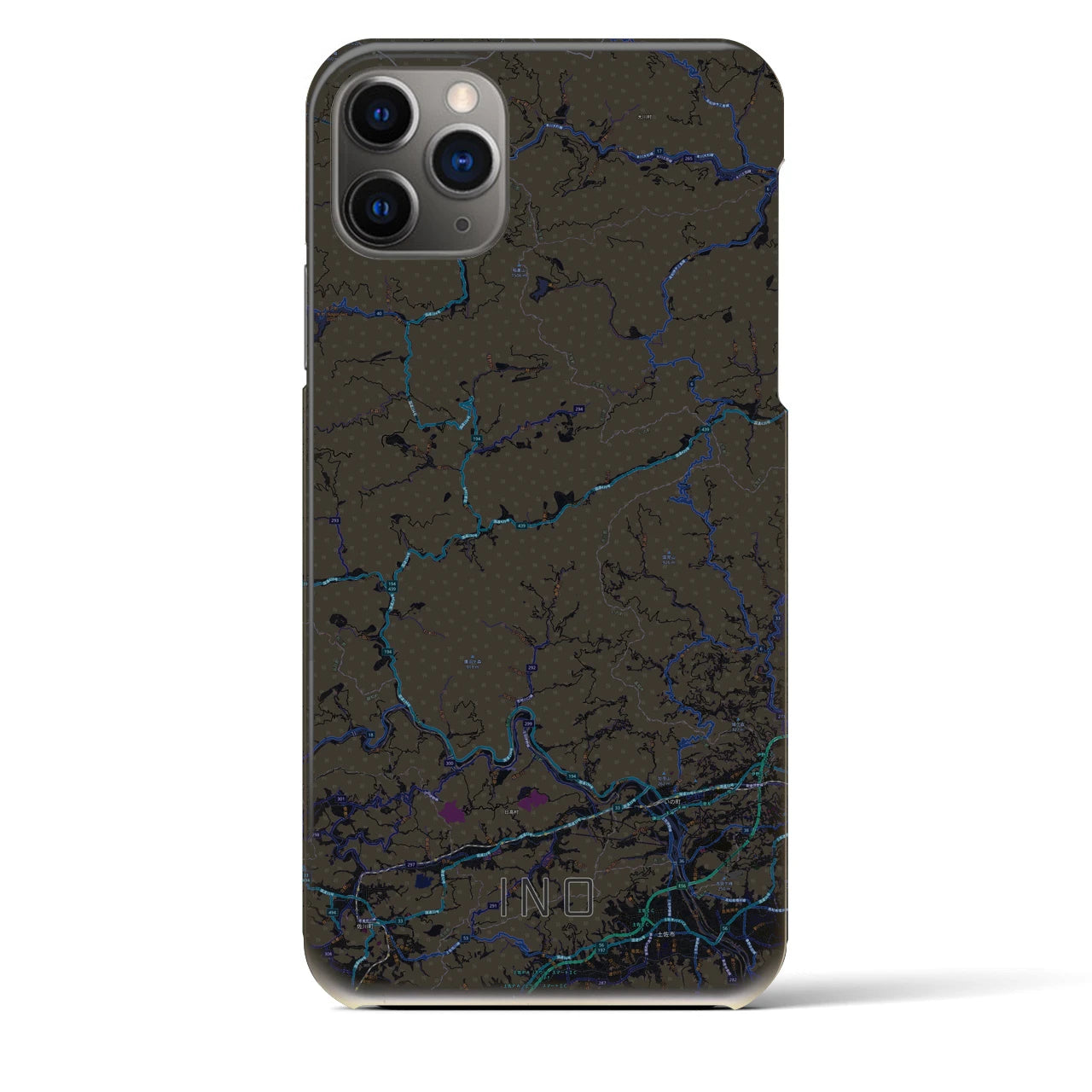 【いの】地図柄iPhoneケース（バックカバータイプ・ブラック）iPhone 11 Pro Max 用