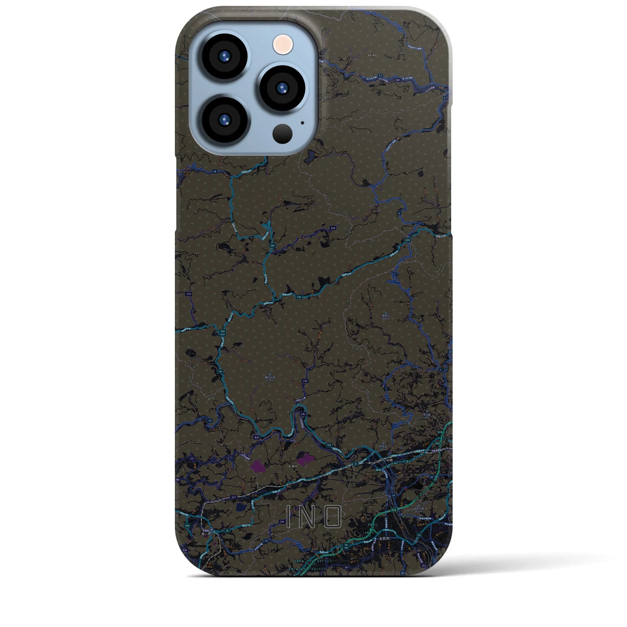 【いの】地図柄iPhoneケース（バックカバータイプ・ブラック）iPhone 13 Pro Max 用