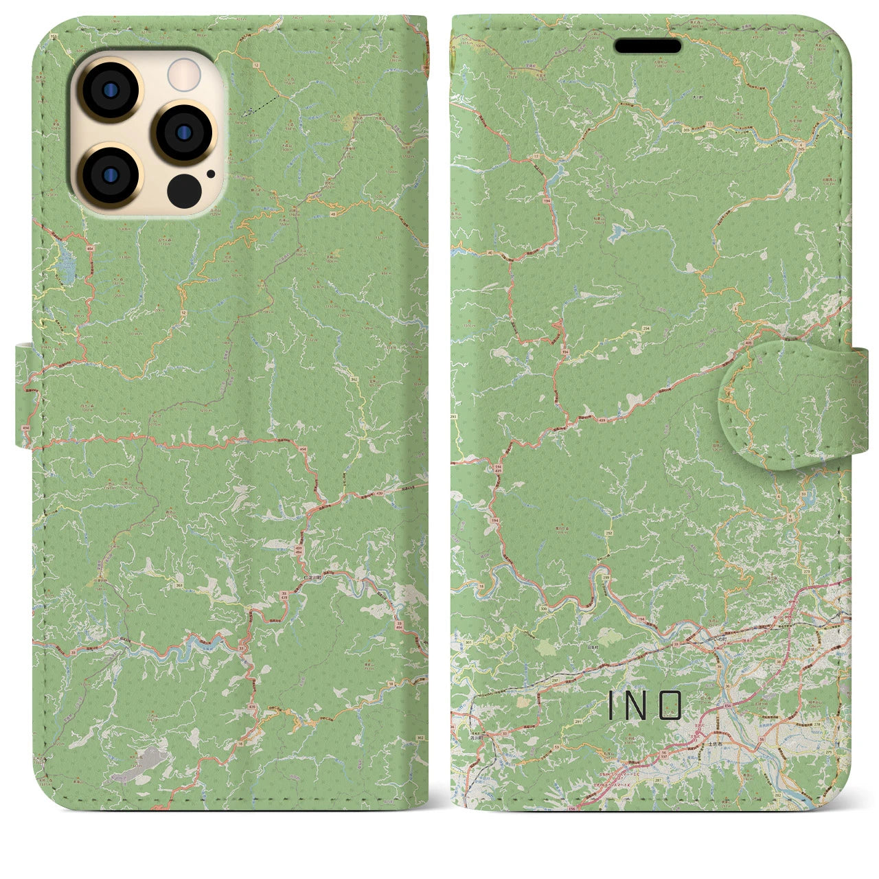 【いの】地図柄iPhoneケース（手帳両面タイプ・ナチュラル）iPhone 12 Pro Max 用