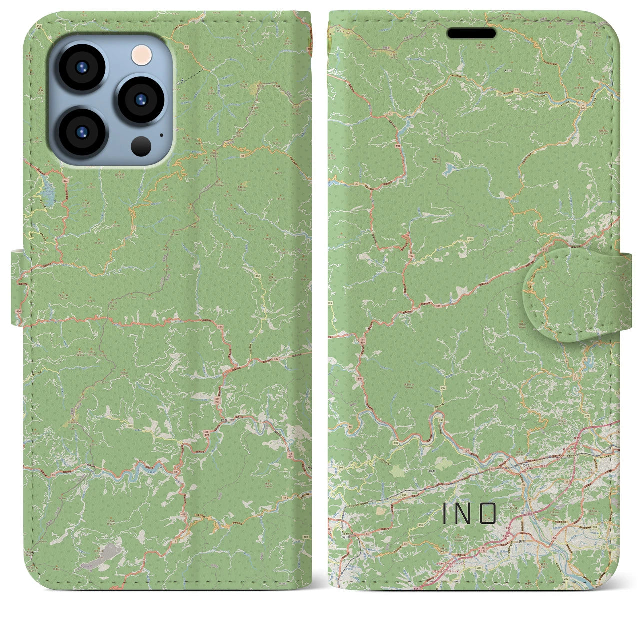 【いの】地図柄iPhoneケース（手帳両面タイプ・ナチュラル）iPhone 13 Pro Max 用