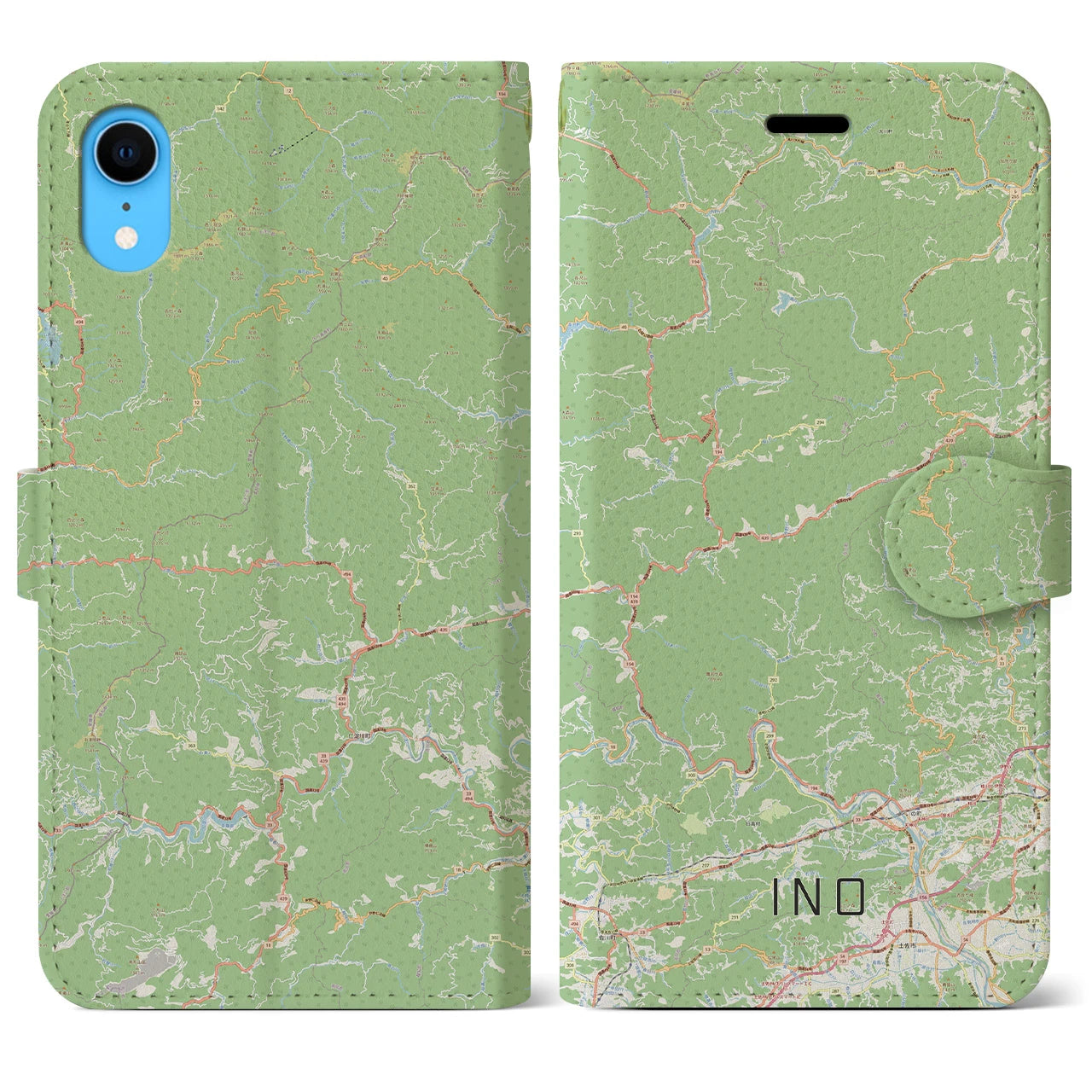 【いの】地図柄iPhoneケース（手帳両面タイプ・ナチュラル）iPhone XR 用