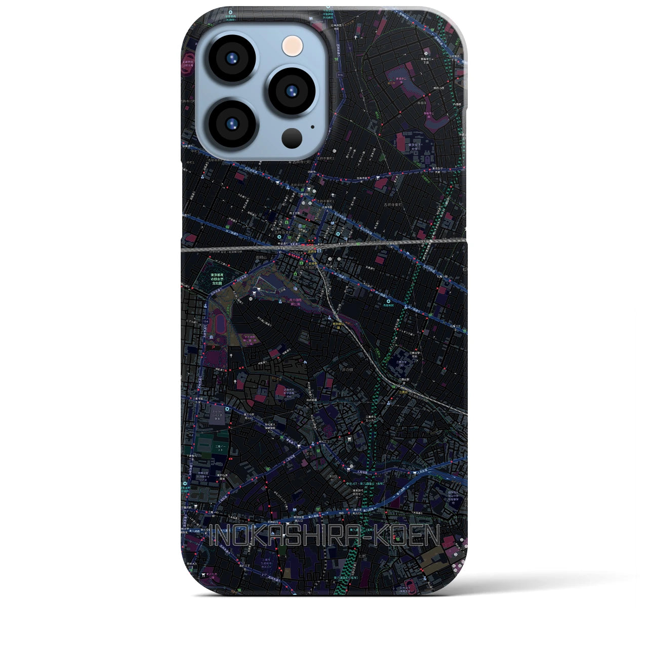 【井の頭公園】地図柄iPhoneケース（バックカバータイプ・ブラック）iPhone 13 Pro Max 用