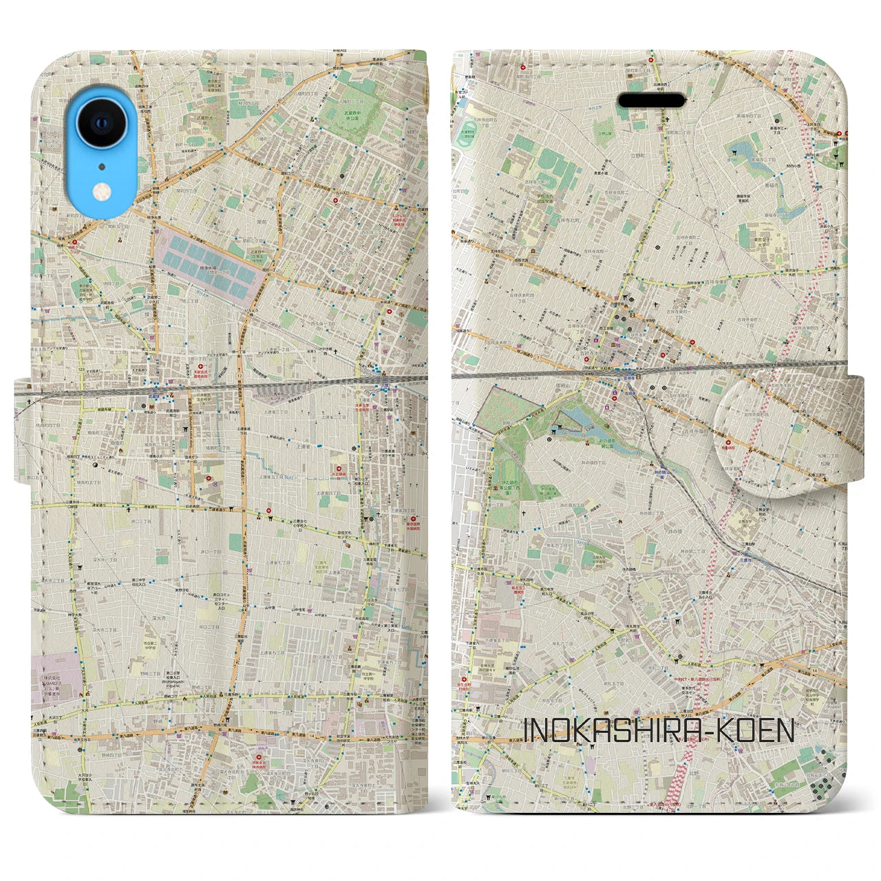 【井の頭公園】地図柄iPhoneケース（手帳両面タイプ・ナチュラル）iPhone XR 用
