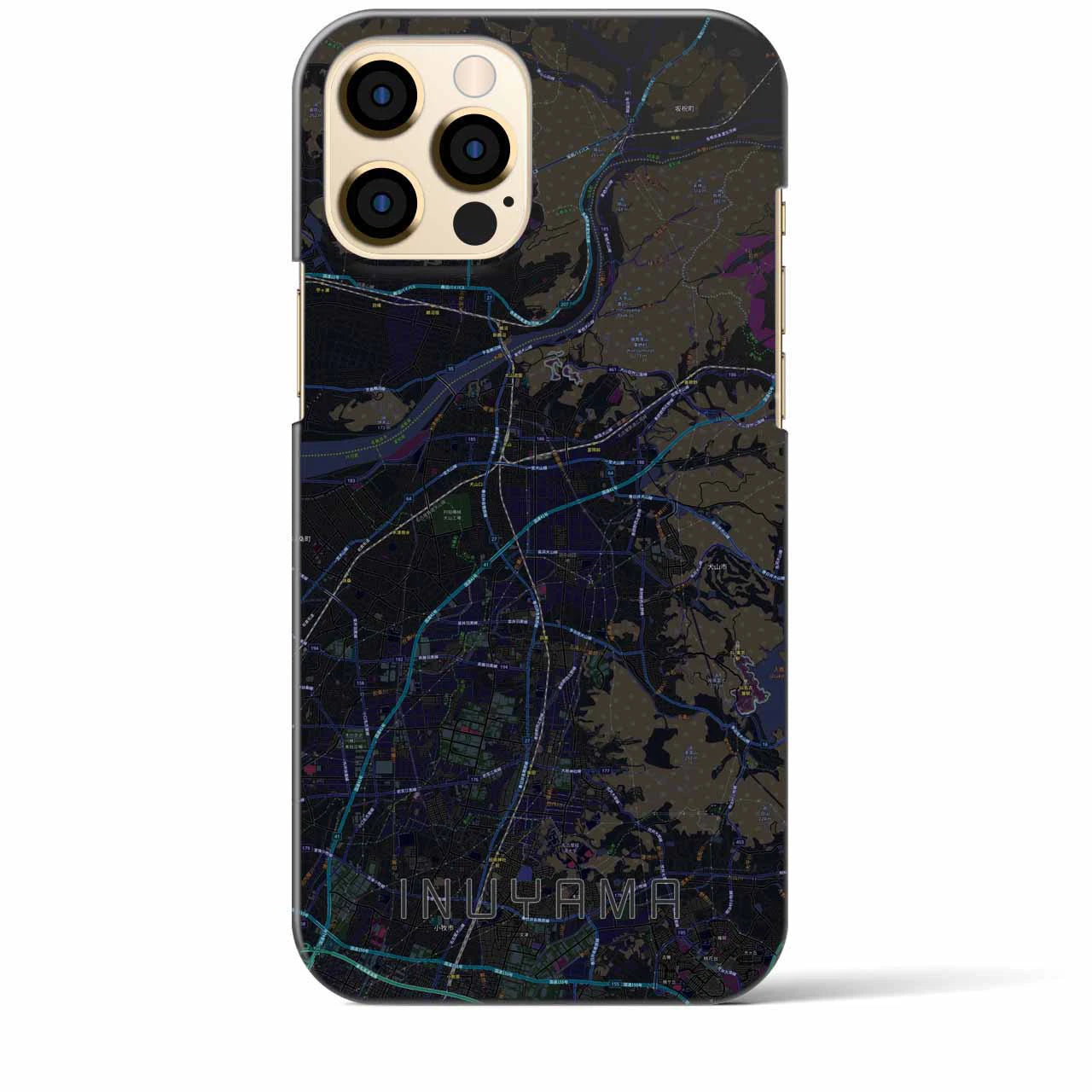 【犬山】地図柄iPhoneケース（バックカバータイプ・ブラック）iPhone 12 Pro Max 用