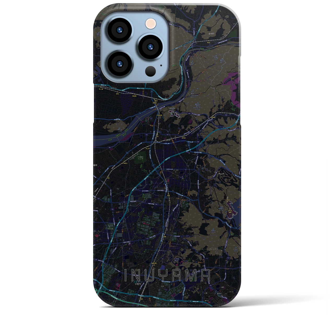 【犬山】地図柄iPhoneケース（バックカバータイプ・ブラック）iPhone 13 Pro Max 用