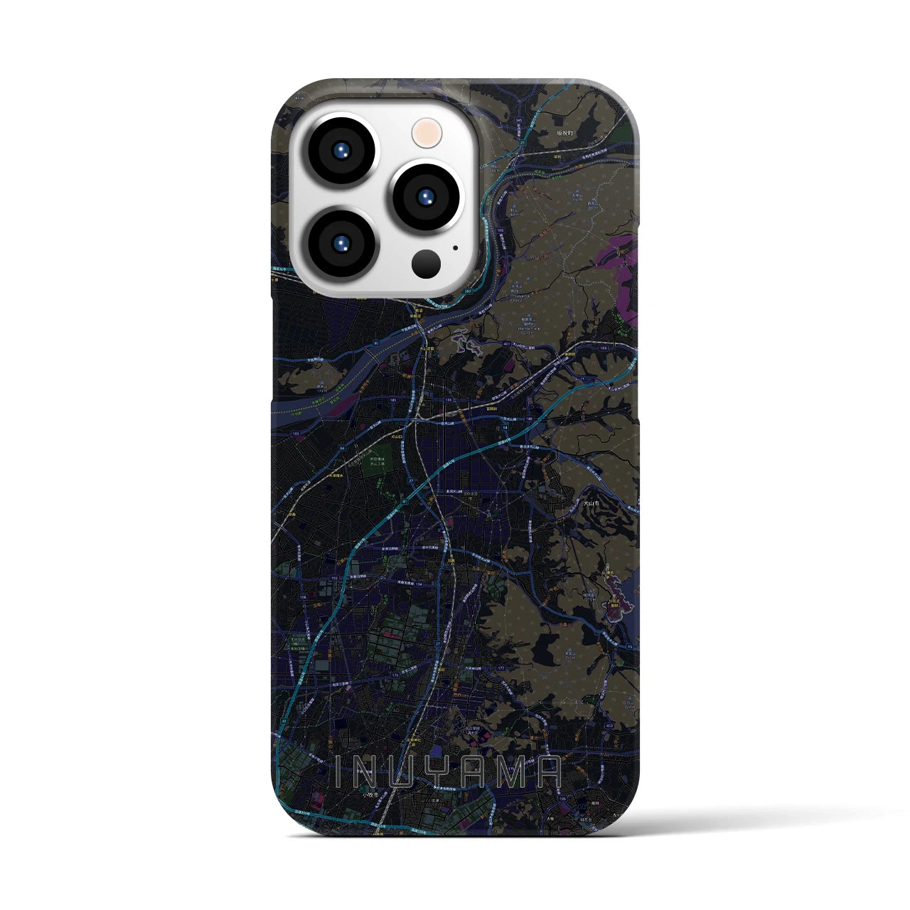【犬山】地図柄iPhoneケース（バックカバータイプ・ブラック）iPhone 13 Pro 用
