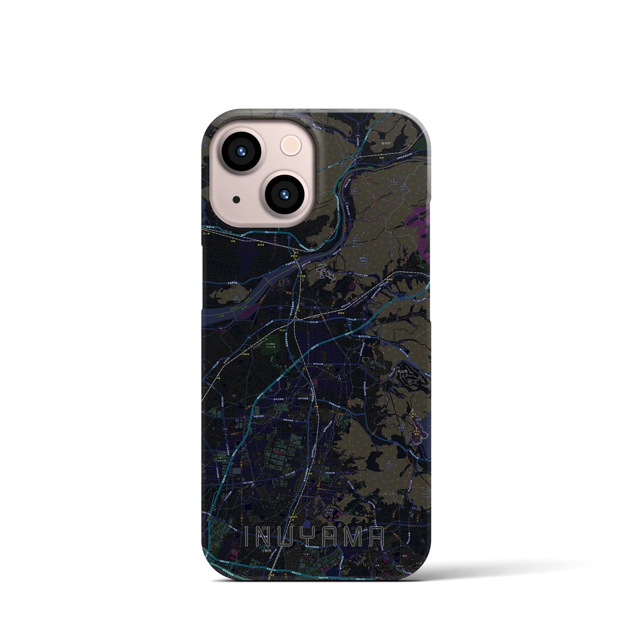 【犬山】地図柄iPhoneケース（バックカバータイプ・ブラック）iPhone 13 mini 用