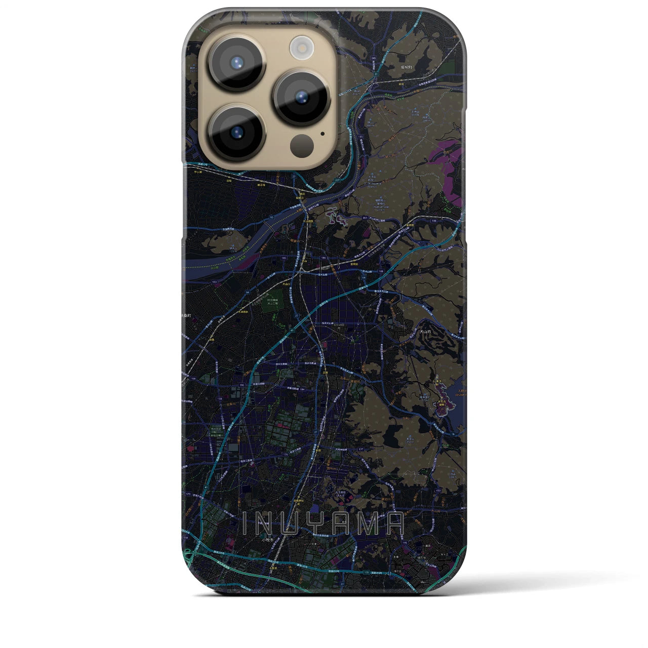 【犬山】地図柄iPhoneケース（バックカバータイプ・ブラック）iPhone 14 Pro Max 用