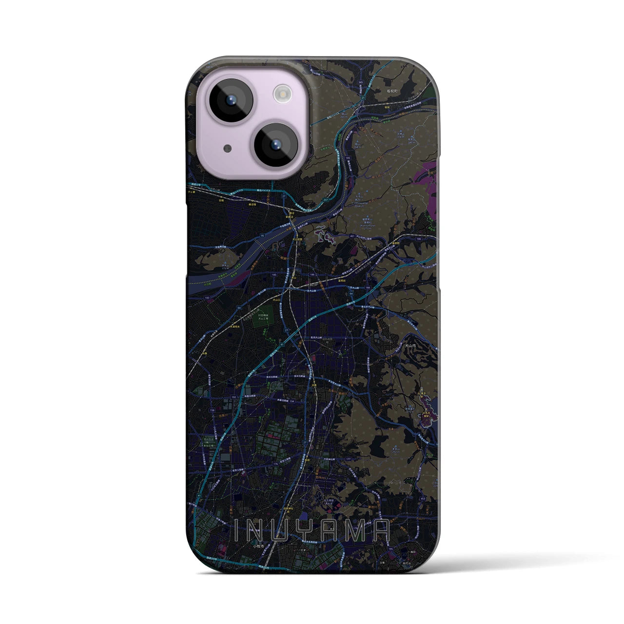 【犬山】地図柄iPhoneケース（バックカバータイプ・ブラック）iPhone 14 用