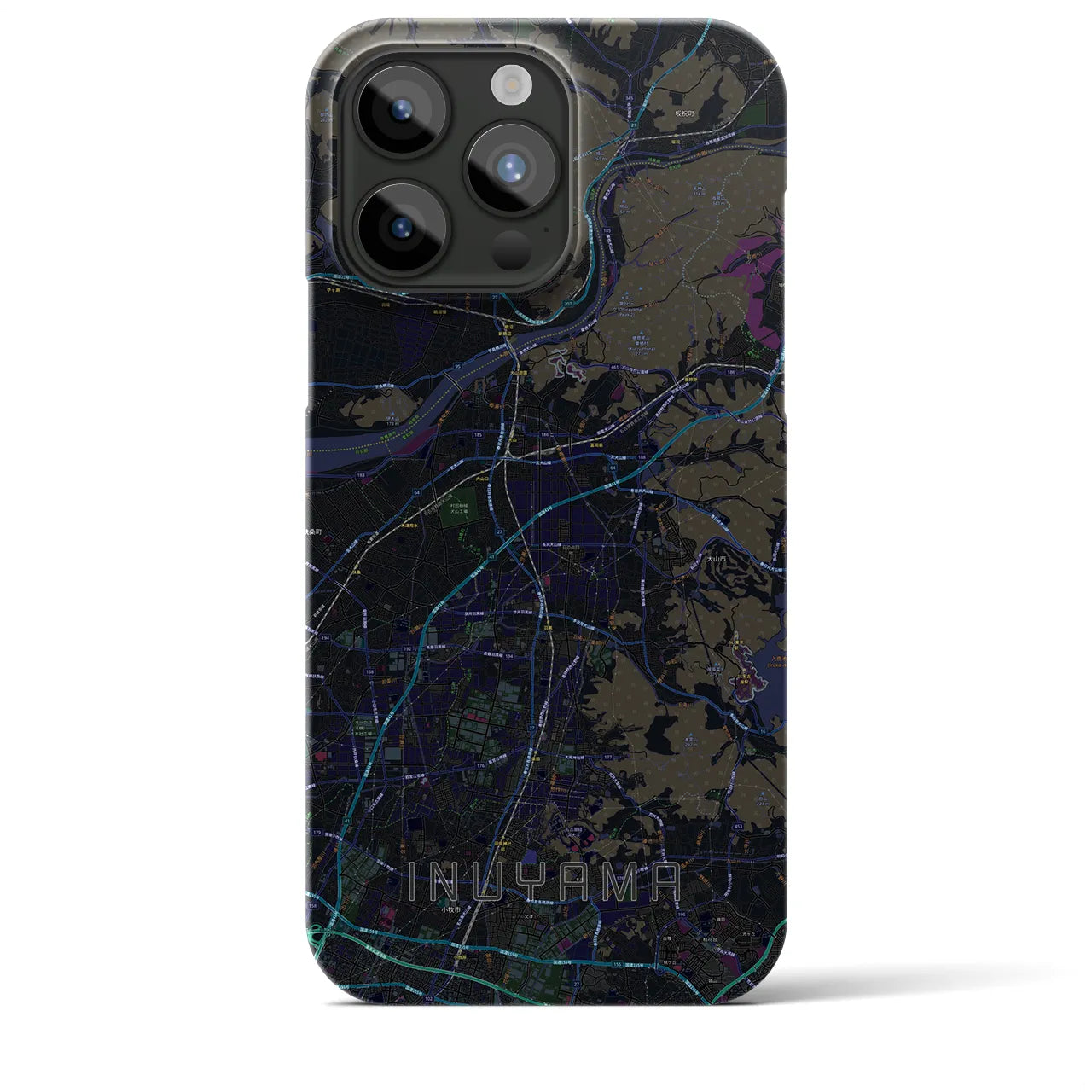 【犬山】地図柄iPhoneケース（バックカバータイプ・ブラック）iPhone 15 Pro Max 用