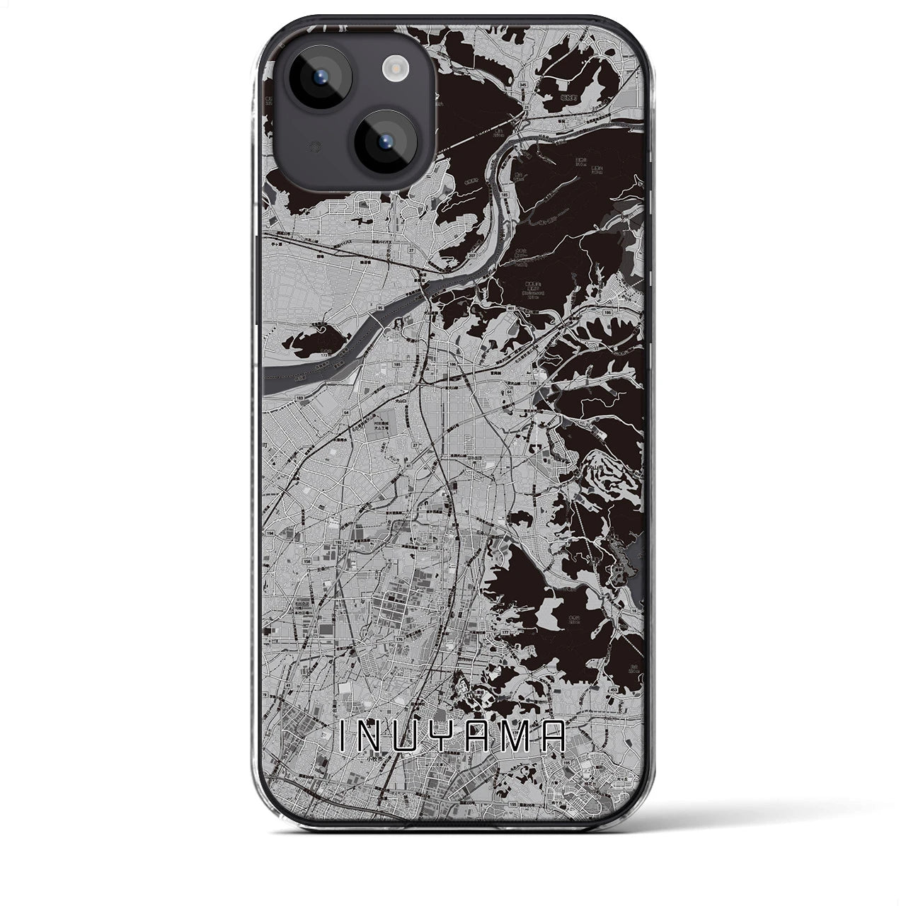 【犬山】地図柄iPhoneケース（クリアタイプ・モノトーン）iPhone 14 Plus 用