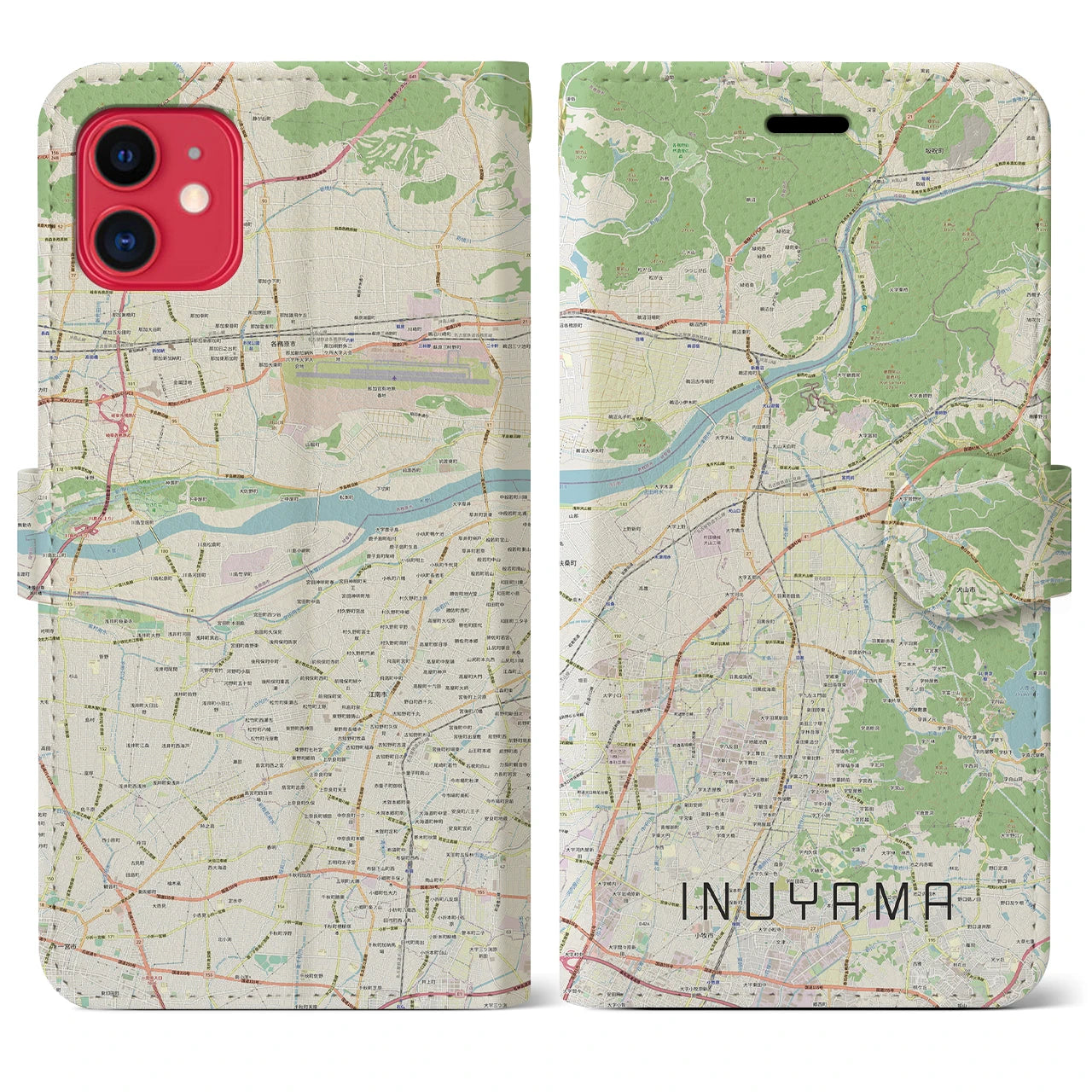 【犬山】地図柄iPhoneケース（手帳両面タイプ・ナチュラル）iPhone 11 用