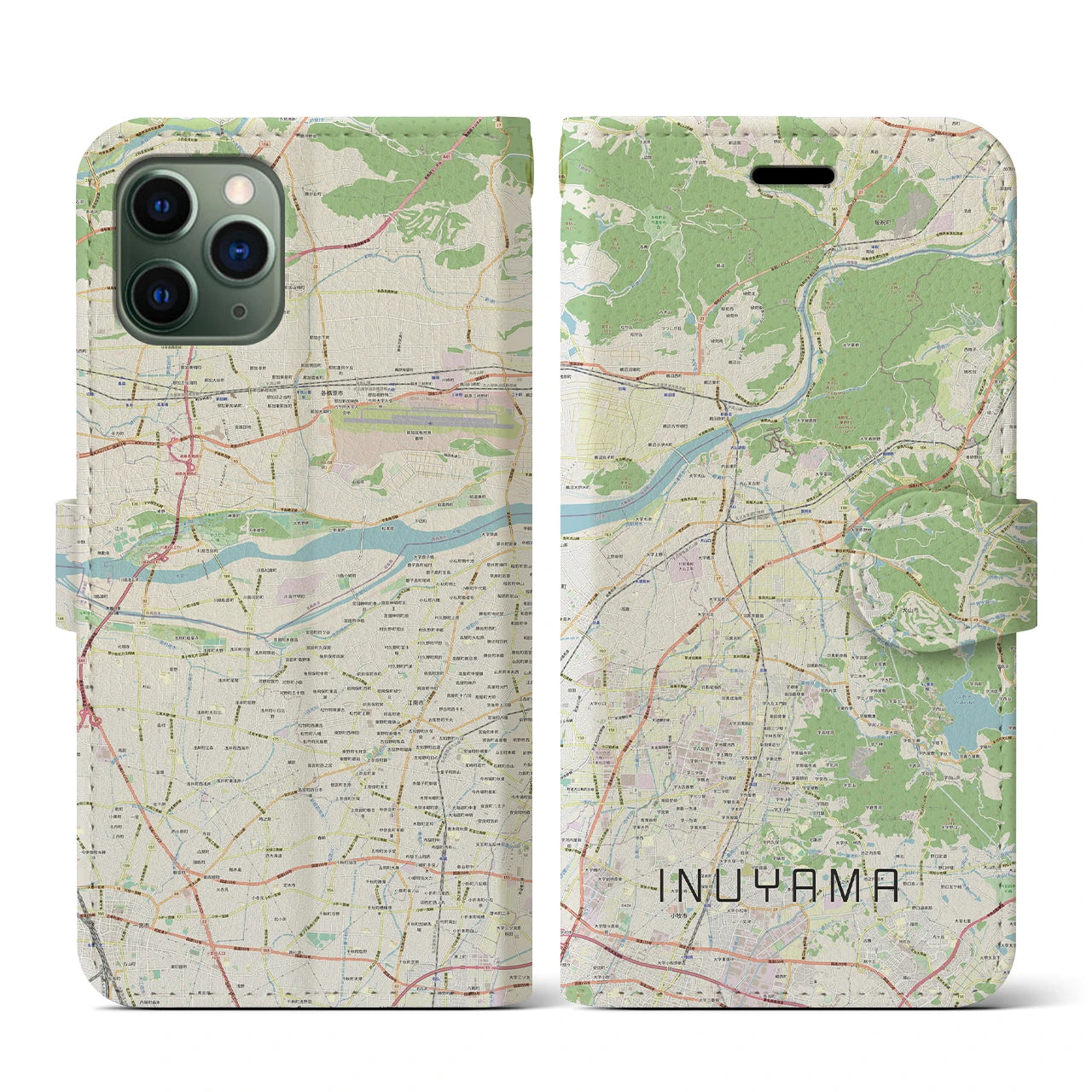 【犬山】地図柄iPhoneケース（手帳両面タイプ・ナチュラル）iPhone 11 Pro 用