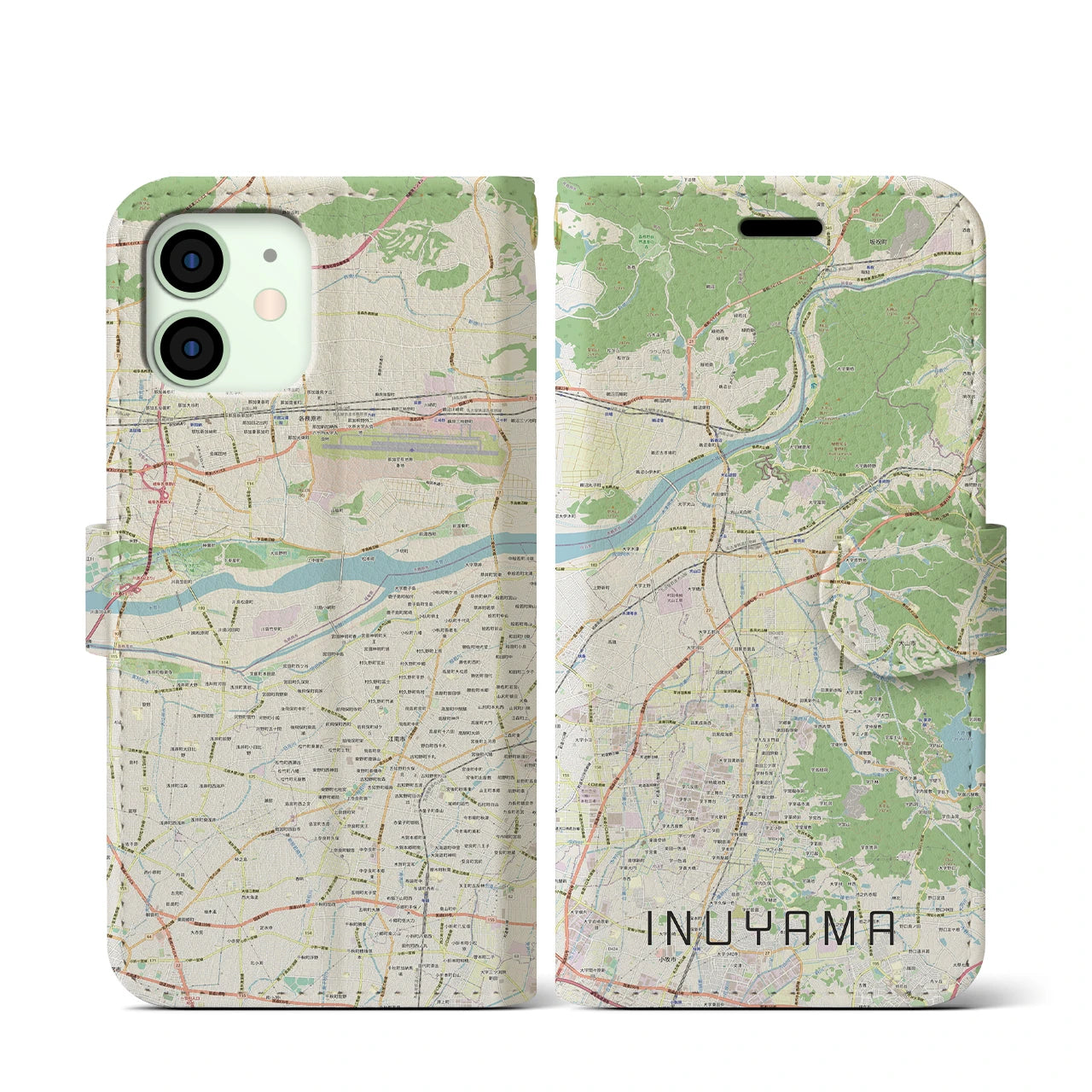 【犬山】地図柄iPhoneケース（手帳両面タイプ・ナチュラル）iPhone 12 mini 用