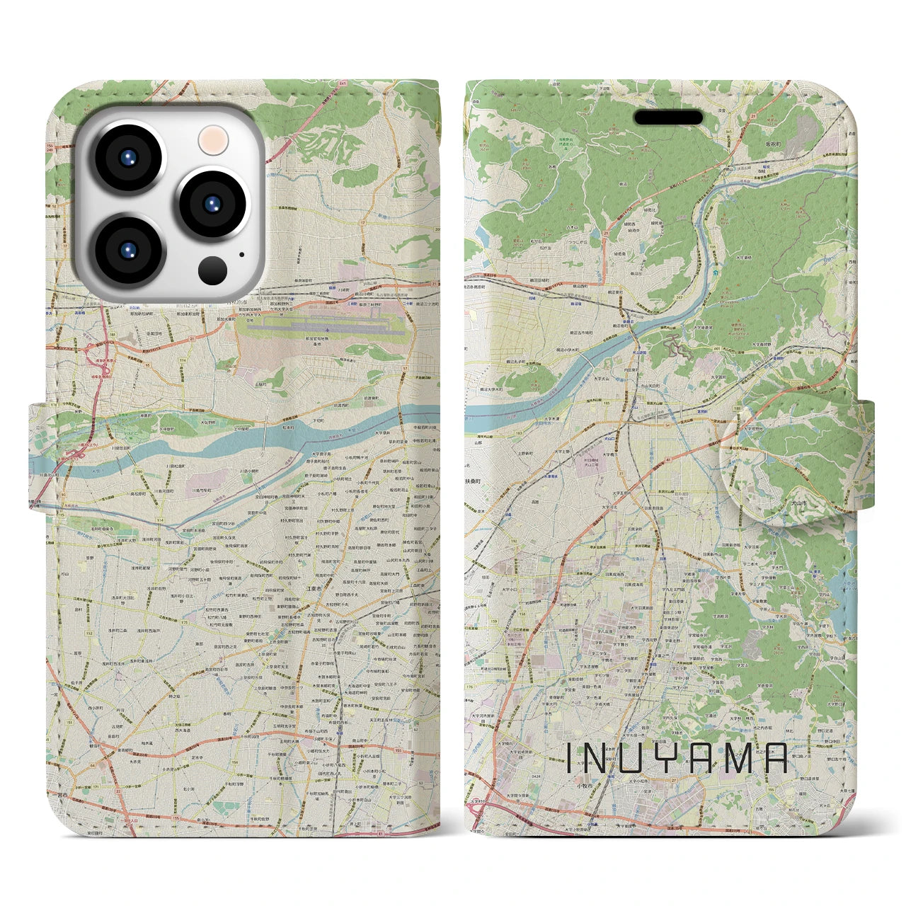 【犬山】地図柄iPhoneケース（手帳両面タイプ・ナチュラル）iPhone 13 Pro 用
