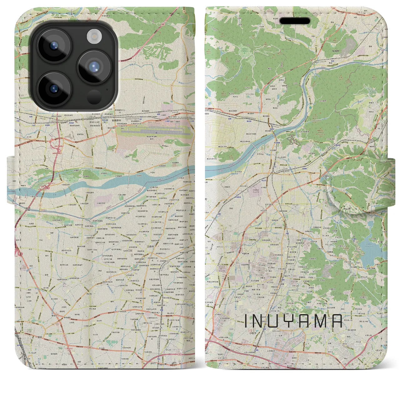 【犬山】地図柄iPhoneケース（手帳両面タイプ・ナチュラル）iPhone 15 Pro Max 用