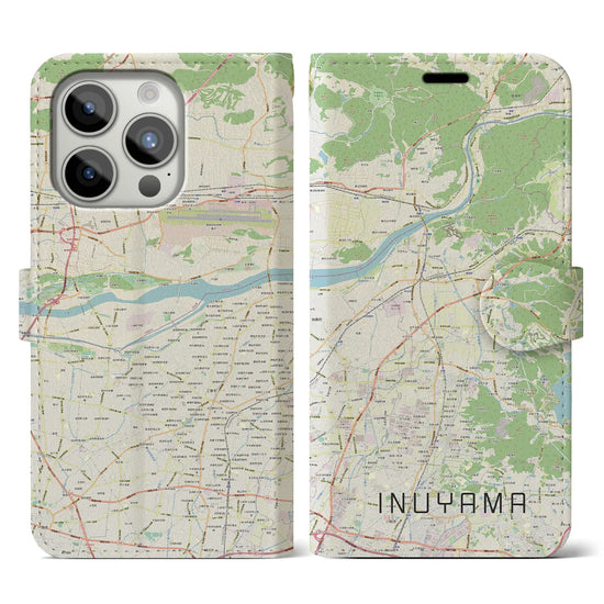 【犬山】地図柄iPhoneケース（手帳両面タイプ・ナチュラル）iPhone 15 Pro 用