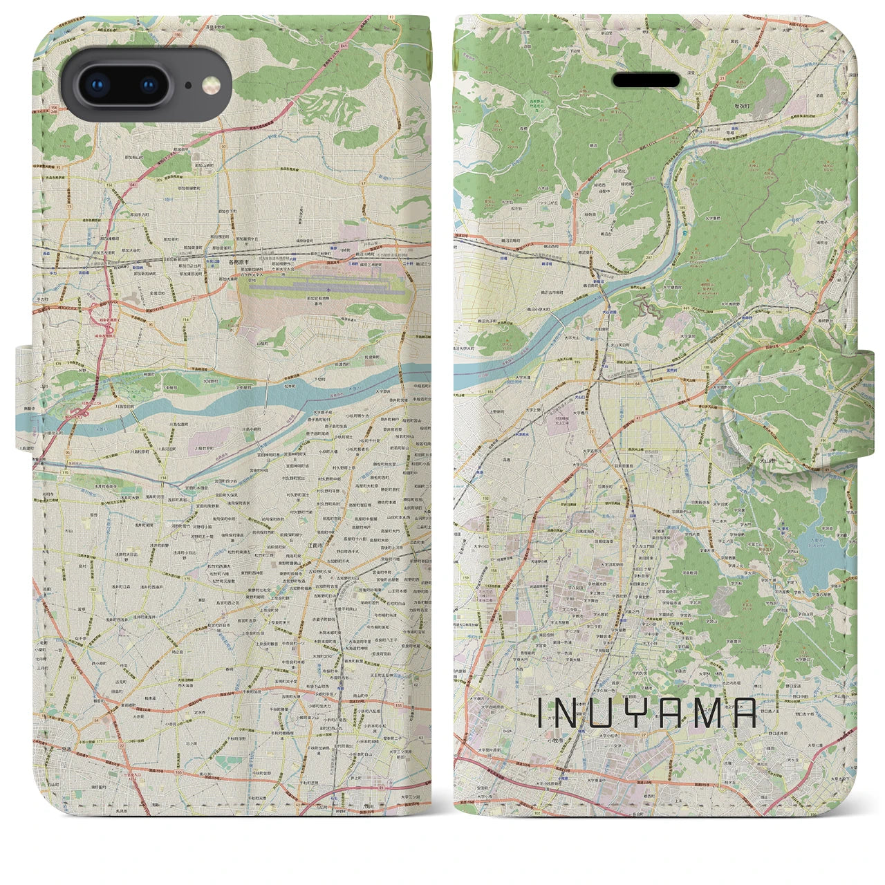 【犬山】地図柄iPhoneケース（手帳両面タイプ・ナチュラル）iPhone 8Plus /7Plus / 6sPlus / 6Plus 用