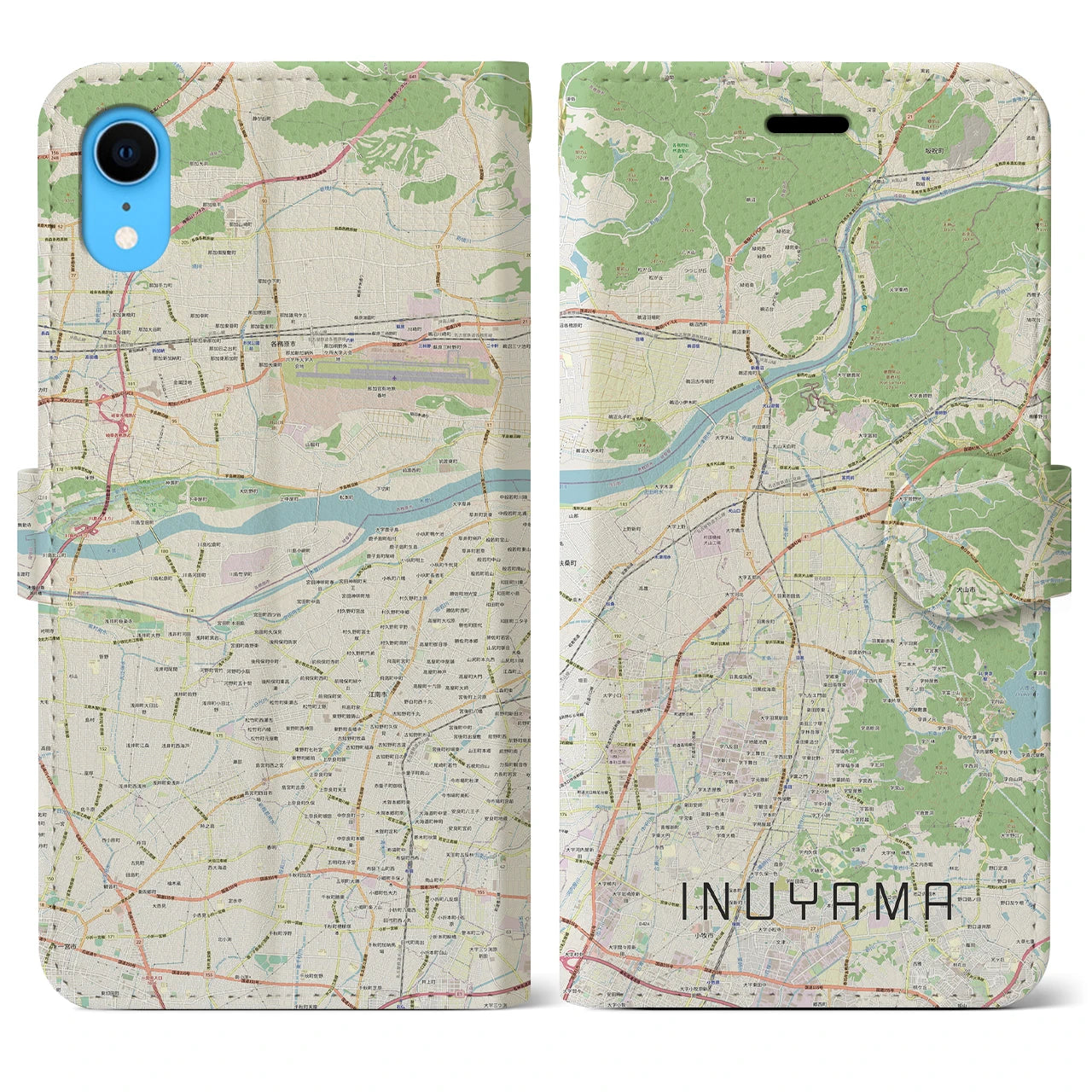 【犬山】地図柄iPhoneケース（手帳両面タイプ・ナチュラル）iPhone XR 用