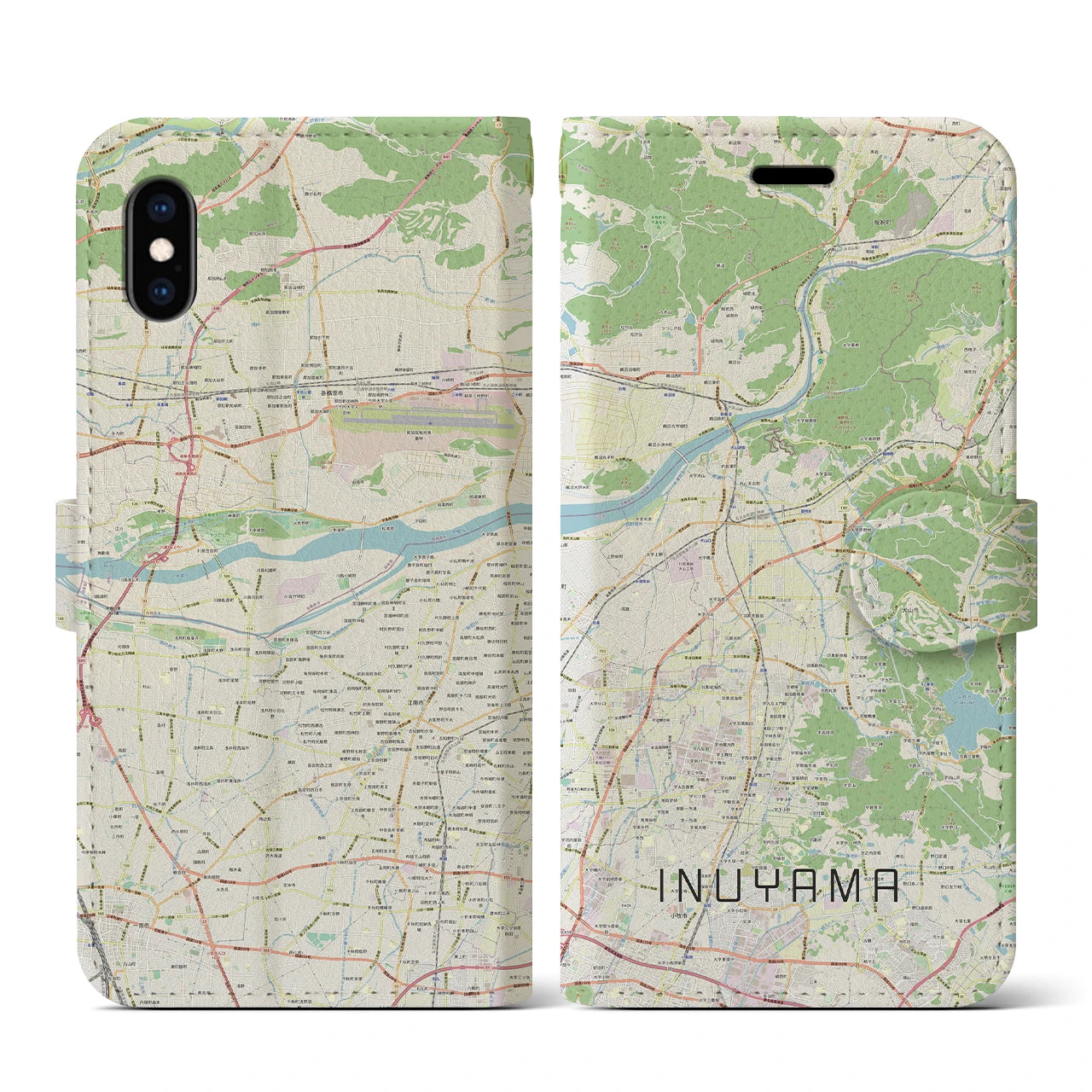 【犬山】地図柄iPhoneケース（手帳両面タイプ・ナチュラル）iPhone XS / X 用