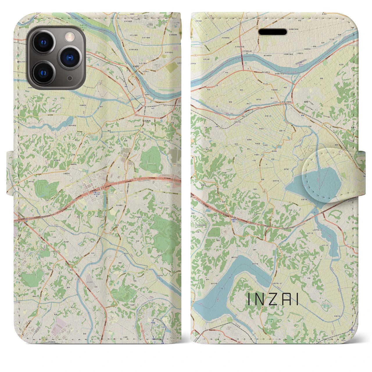【印西】地図柄iPhoneケース（手帳両面タイプ・ナチュラル）iPhone 11 Pro Max 用