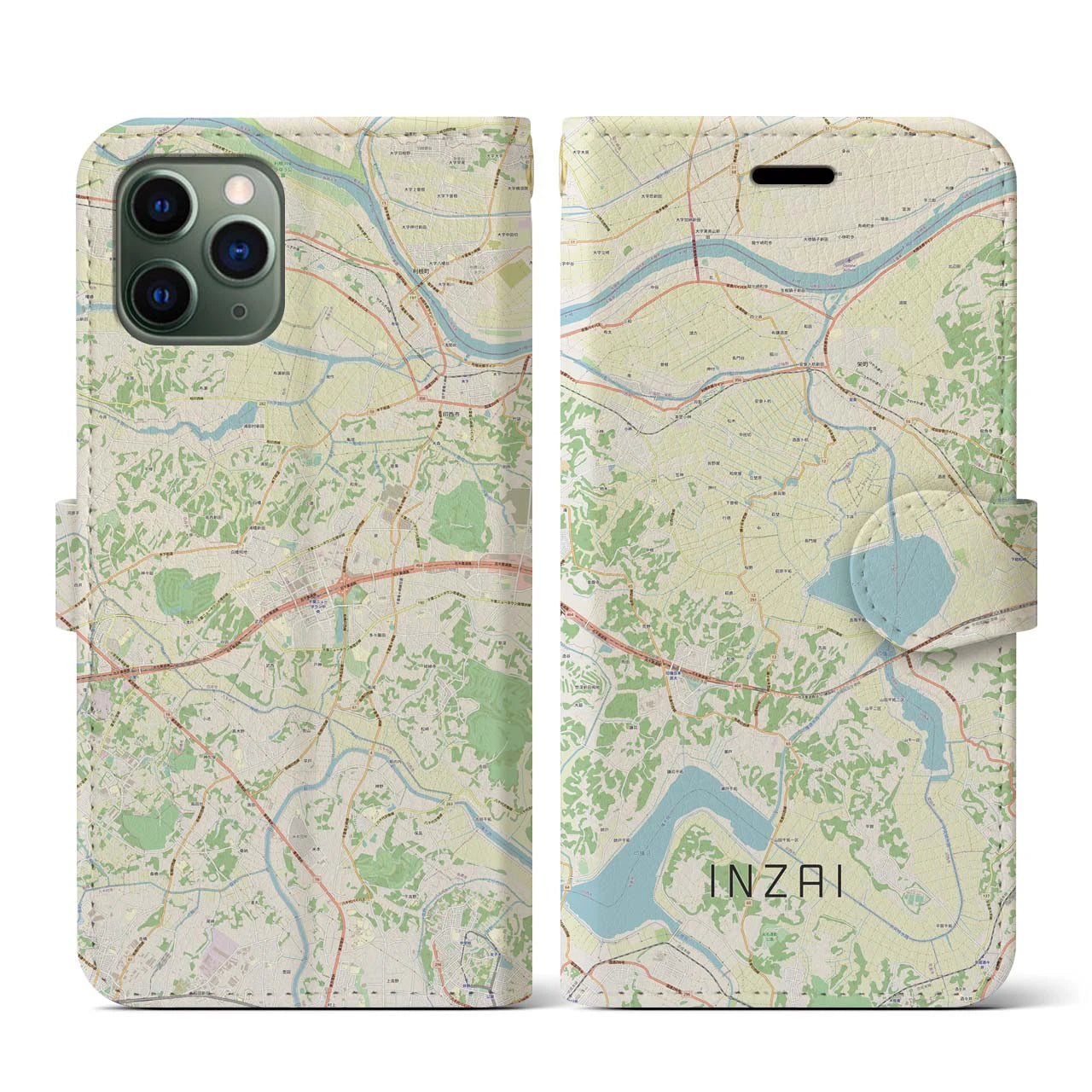 【印西】地図柄iPhoneケース（手帳両面タイプ・ナチュラル）iPhone 11 Pro 用