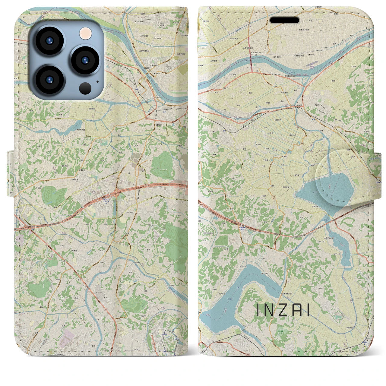 【印西】地図柄iPhoneケース（手帳両面タイプ・ナチュラル）iPhone 13 Pro Max 用