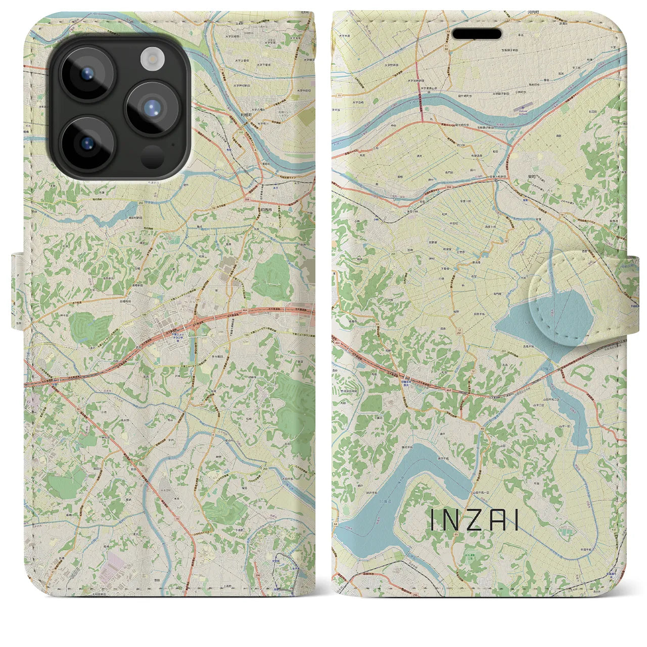 【印西】地図柄iPhoneケース（手帳両面タイプ・ナチュラル）iPhone 15 Pro Max 用