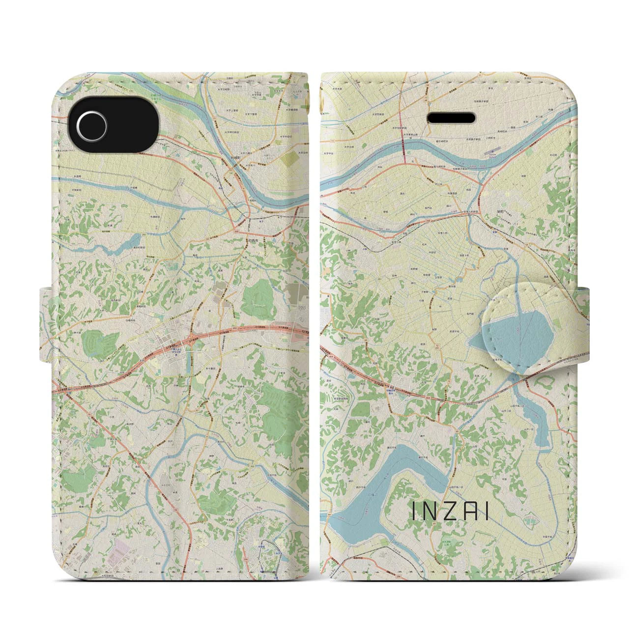【印西】地図柄iPhoneケース（手帳両面タイプ・ナチュラル）iPhone SE（第3 / 第2世代） / 8 / 7 / 6s / 6 用