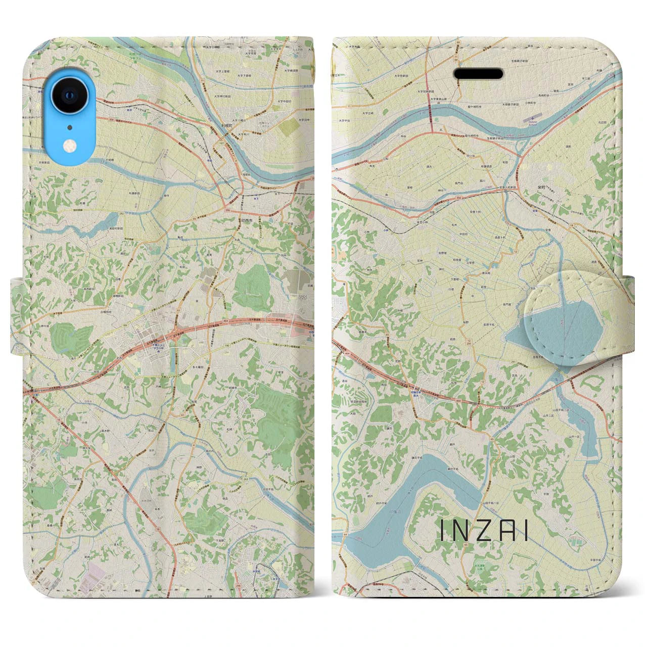 【印西】地図柄iPhoneケース（手帳両面タイプ・ナチュラル）iPhone XR 用