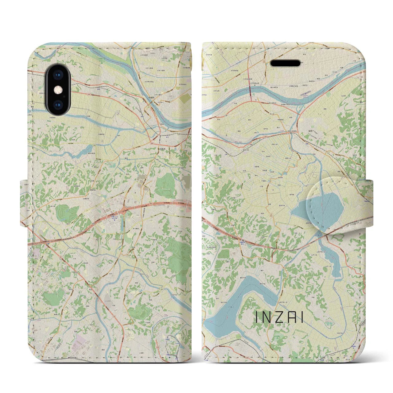 【印西】地図柄iPhoneケース（手帳両面タイプ・ナチュラル）iPhone XS / X 用