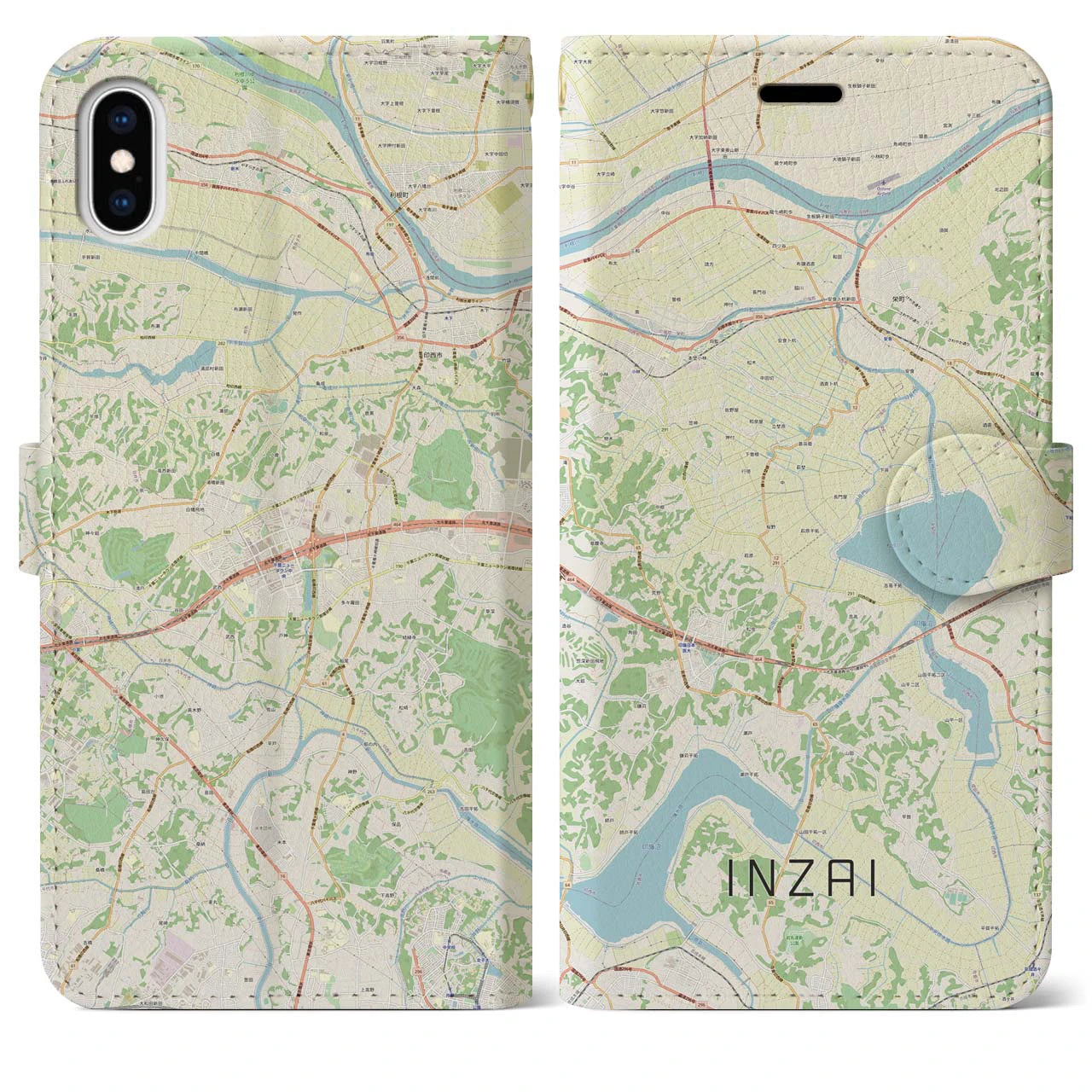 【印西】地図柄iPhoneケース（手帳両面タイプ・ナチュラル）iPhone XS Max 用