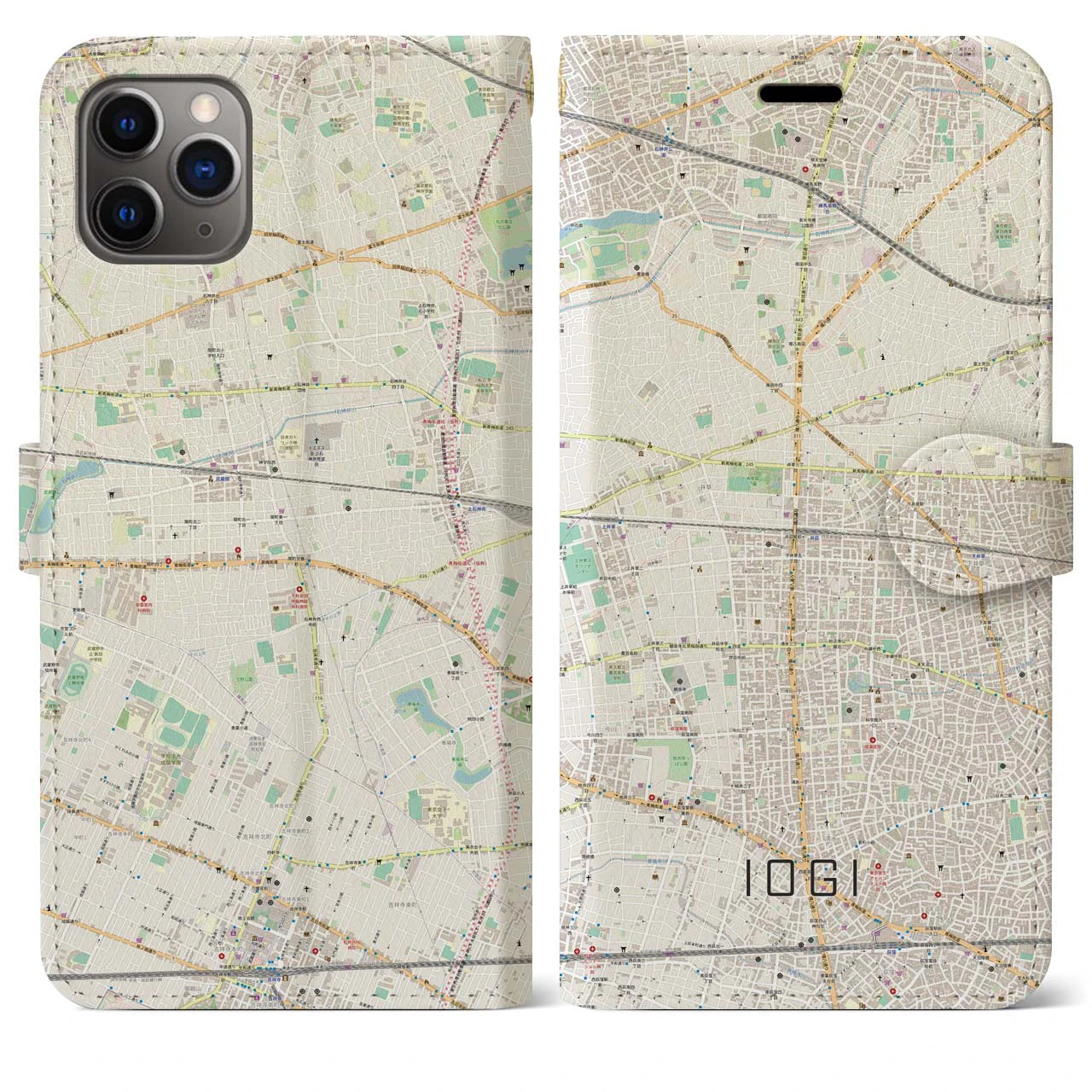 【井荻】地図柄iPhoneケース（手帳両面タイプ・ナチュラル）iPhone 11 Pro Max 用