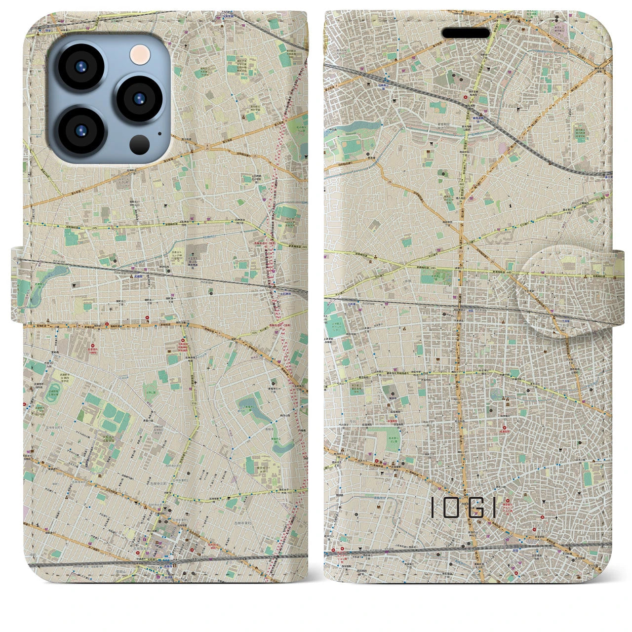【井荻】地図柄iPhoneケース（手帳両面タイプ・ナチュラル）iPhone 13 Pro Max 用