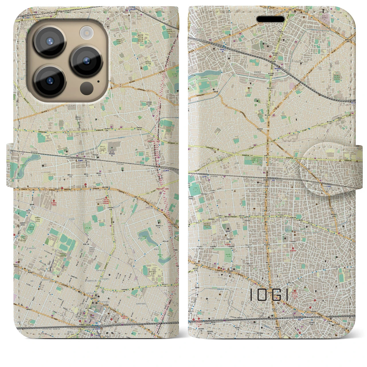 【井荻】地図柄iPhoneケース（手帳両面タイプ・ナチュラル）iPhone 14 Pro Max 用