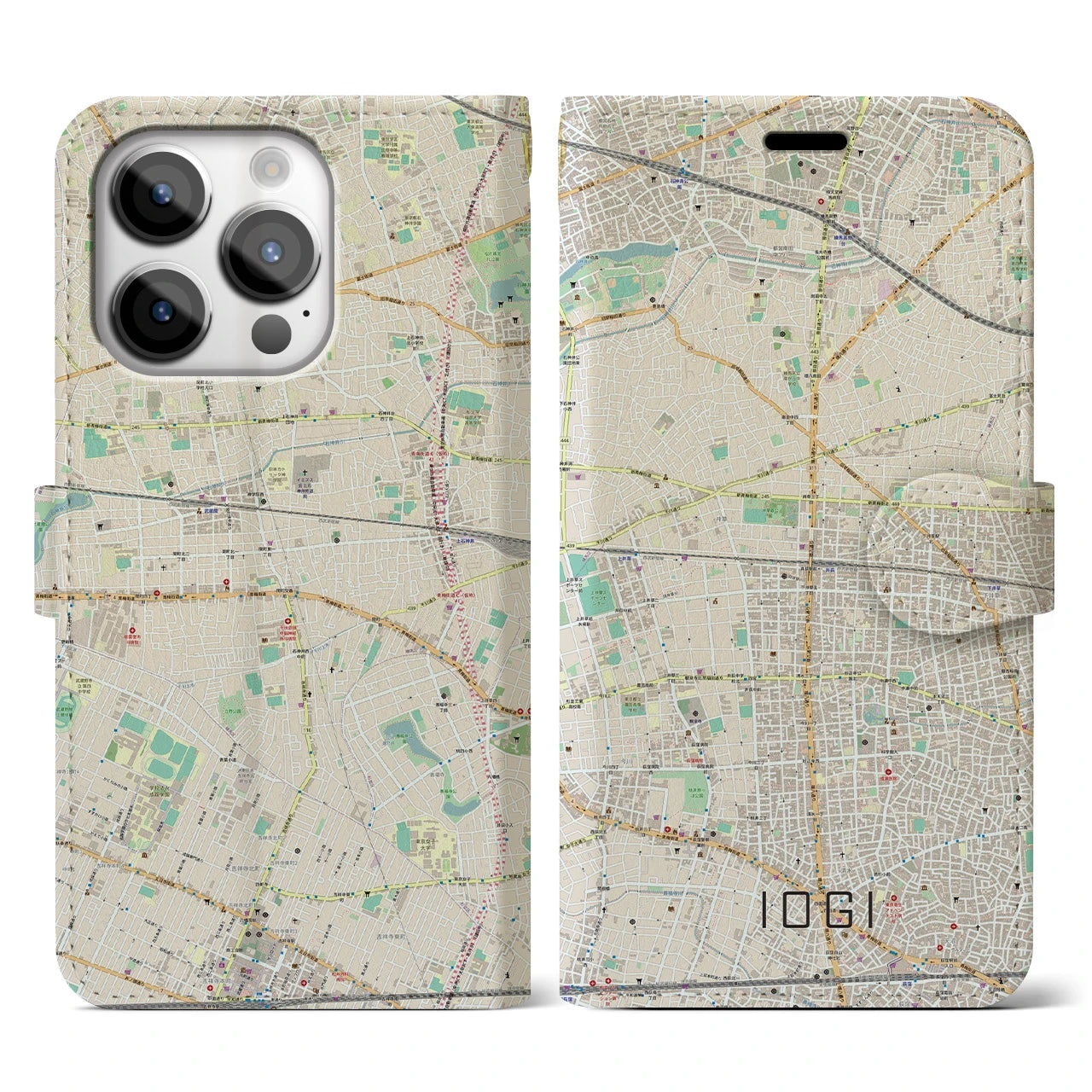 【井荻】地図柄iPhoneケース（手帳両面タイプ・ナチュラル）iPhone 14 Pro 用