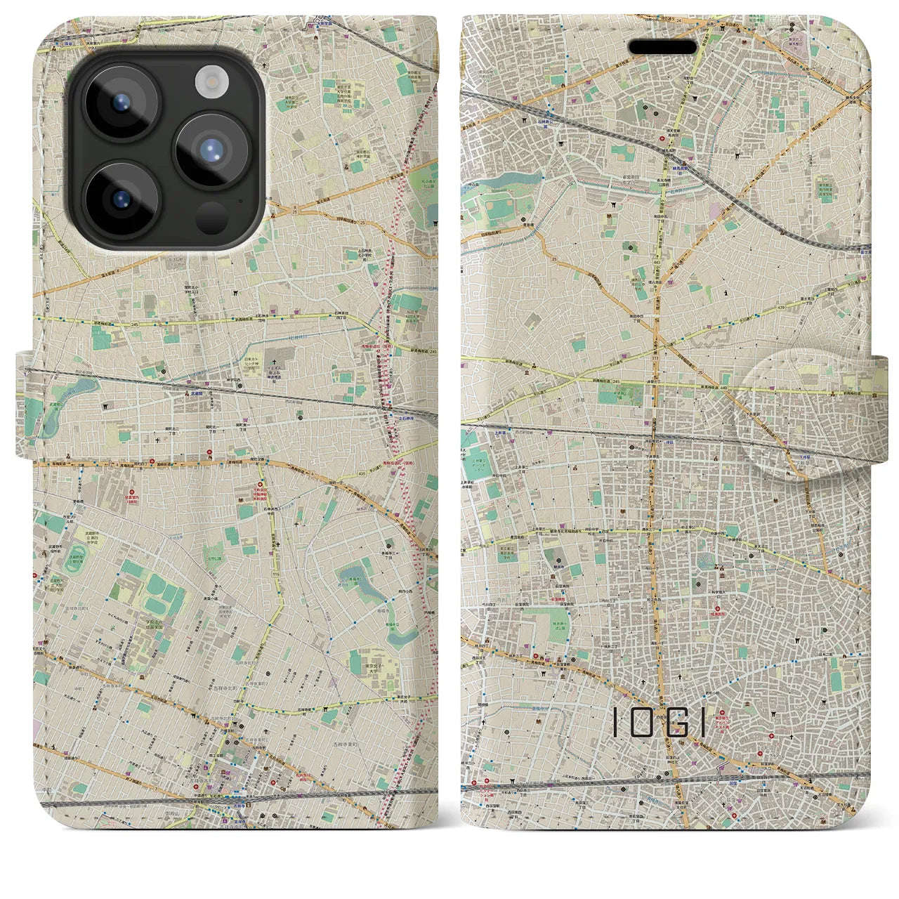 【井荻】地図柄iPhoneケース（手帳両面タイプ・ナチュラル）iPhone 15 Pro Max 用