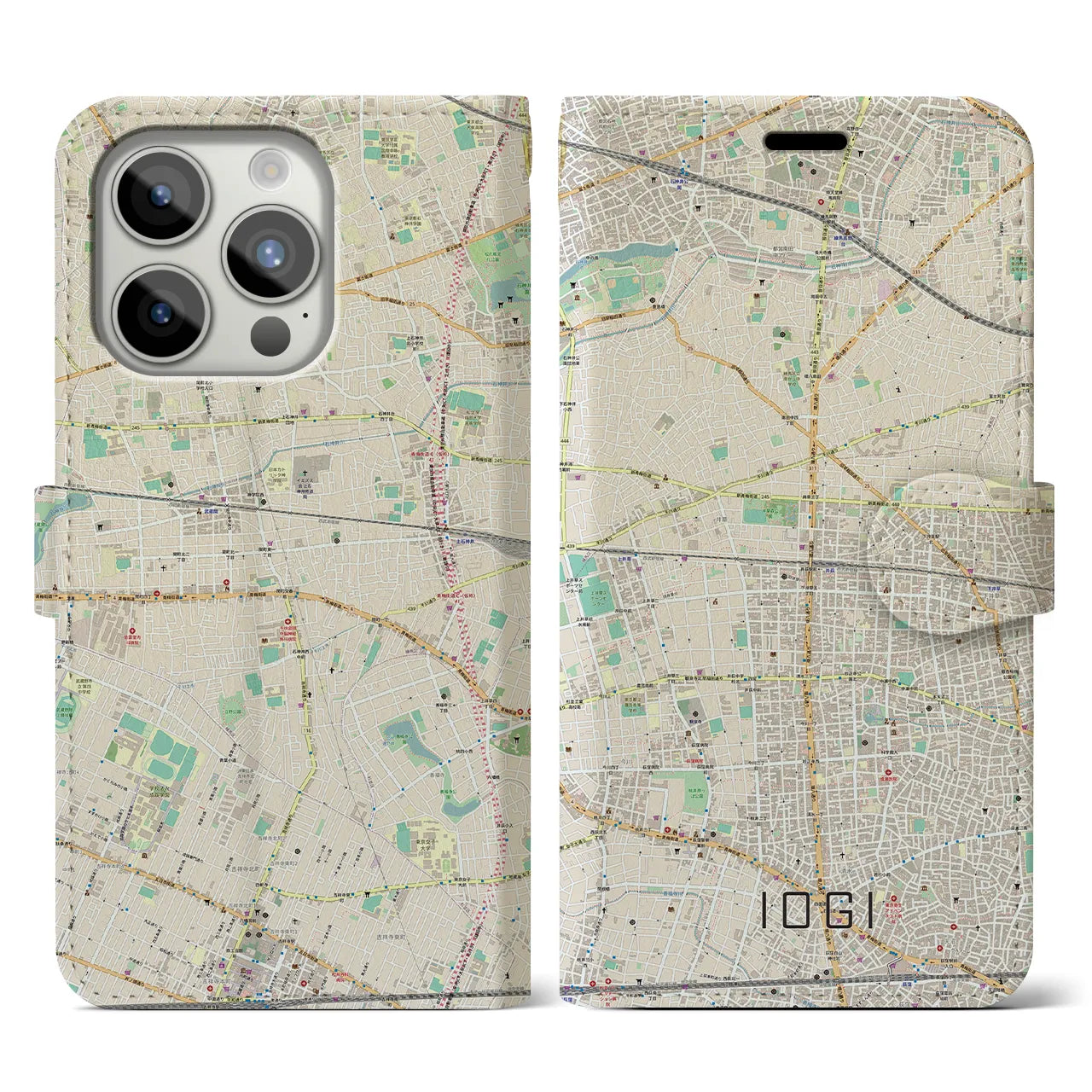 【井荻】地図柄iPhoneケース（手帳両面タイプ・ナチュラル）iPhone 15 Pro 用
