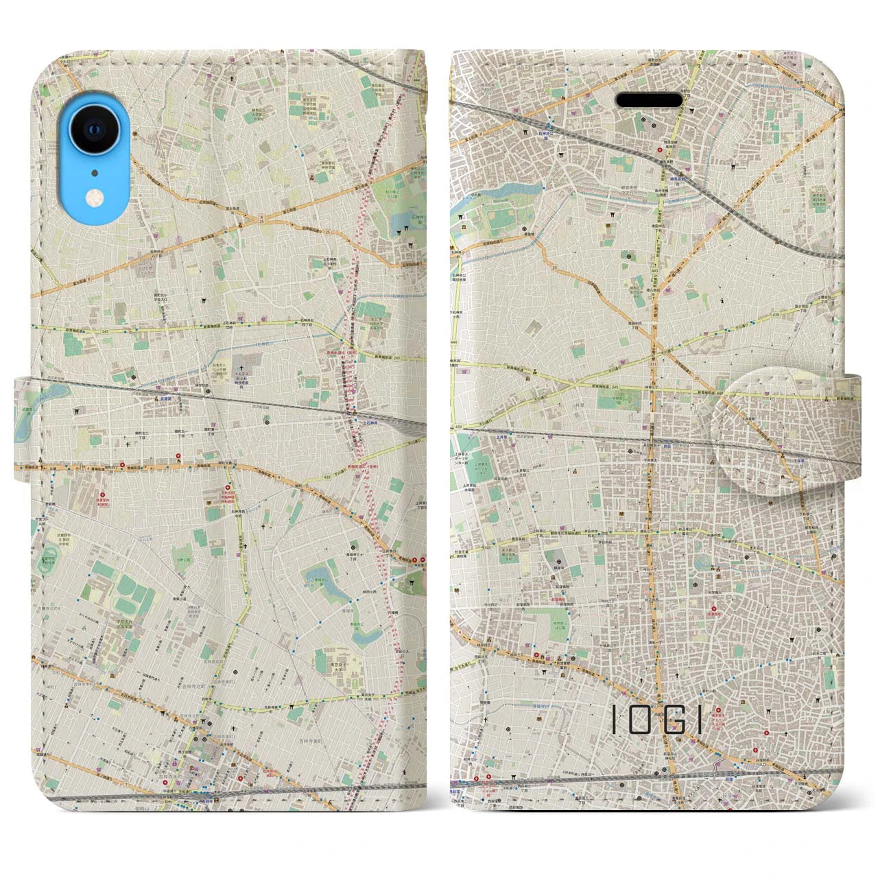 【井荻】地図柄iPhoneケース（手帳両面タイプ・ナチュラル）iPhone XR 用