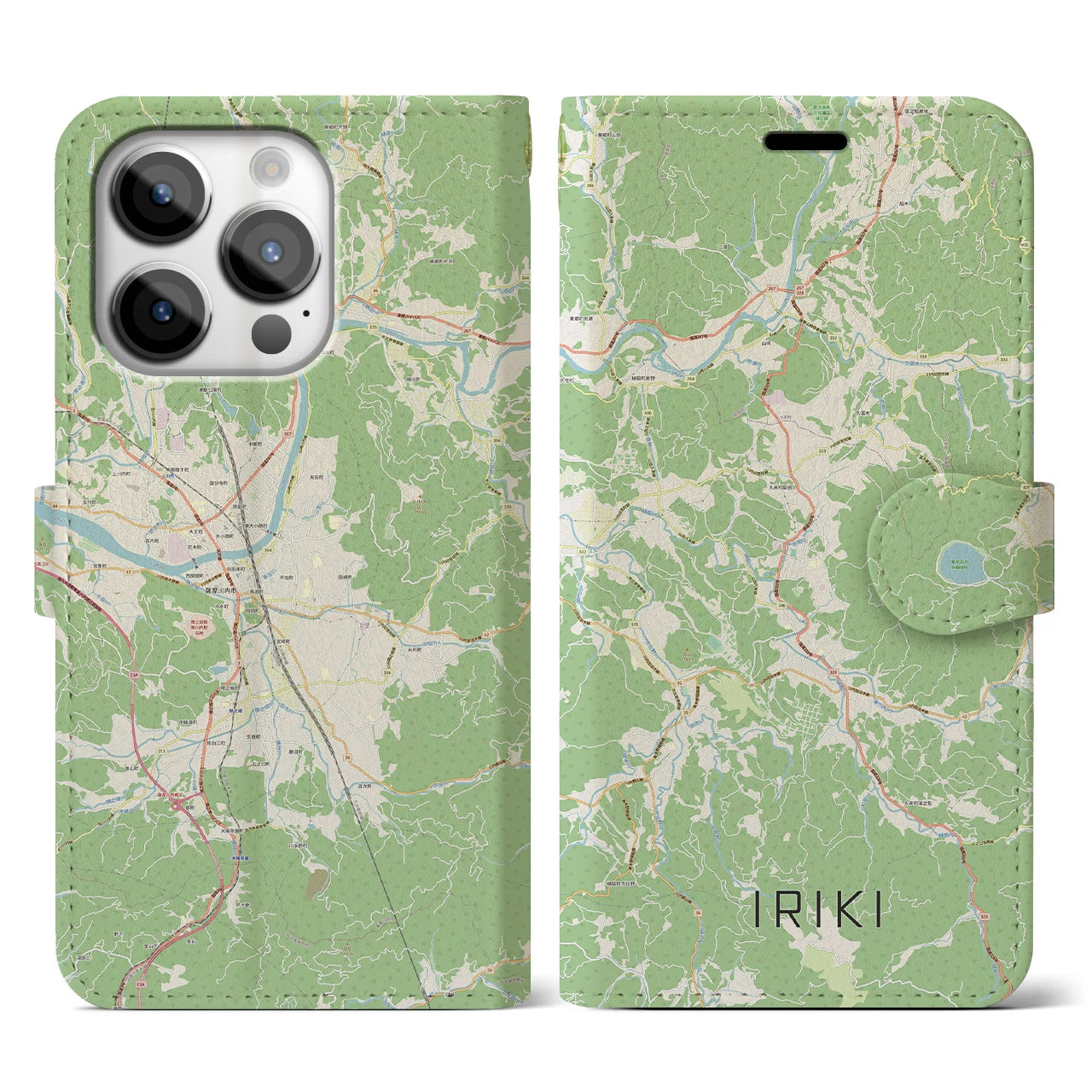 【入来】地図柄iPhoneケース（手帳両面タイプ・ナチュラル）iPhone 14 Pro 用