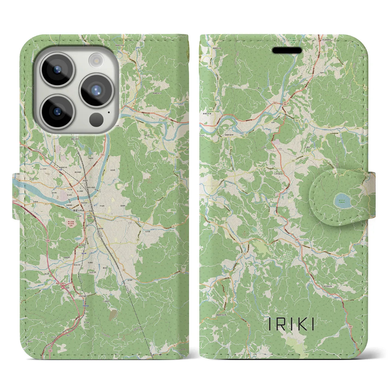 【入来】地図柄iPhoneケース（手帳両面タイプ・ナチュラル）iPhone 15 Pro 用