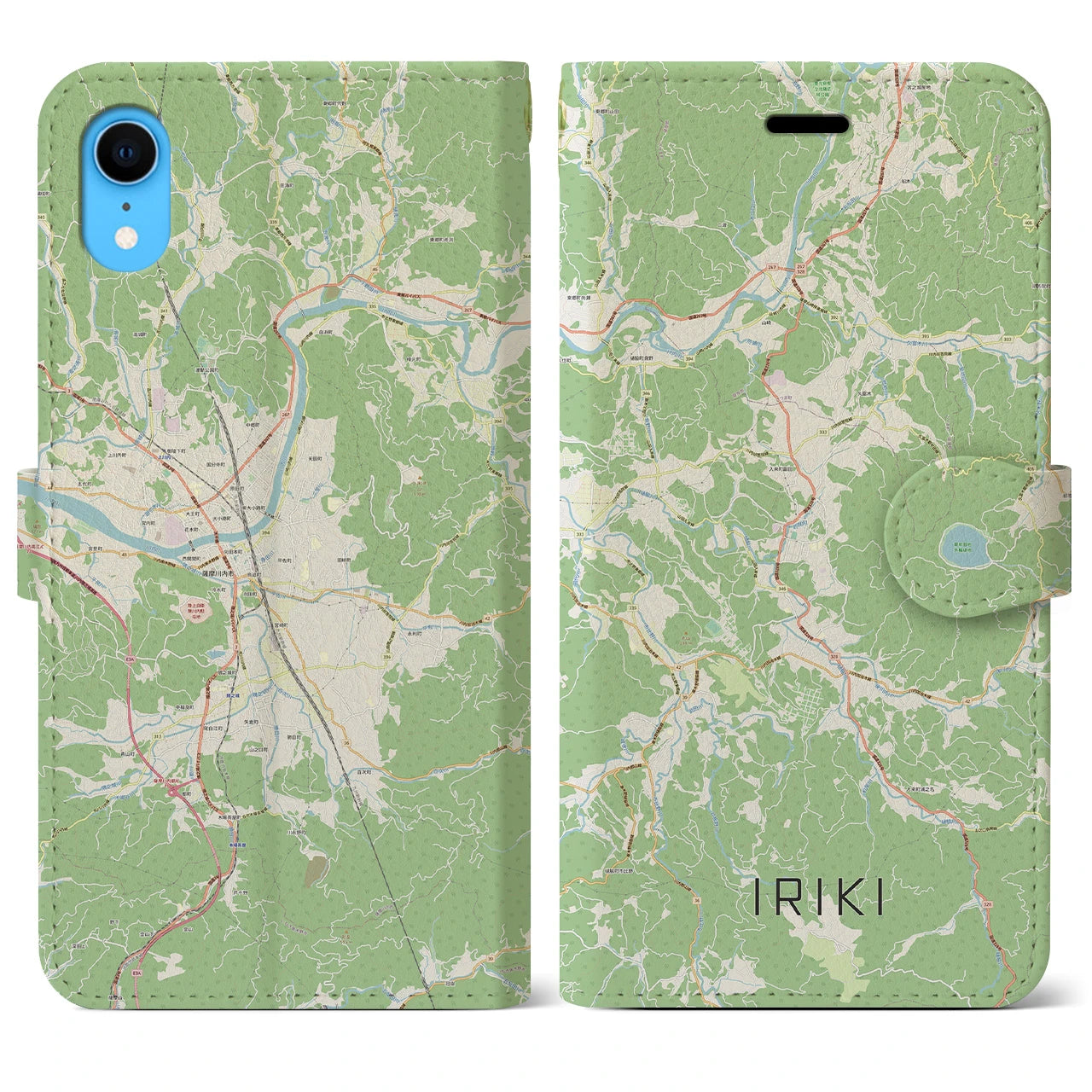 【入来】地図柄iPhoneケース（手帳両面タイプ・ナチュラル）iPhone XR 用
